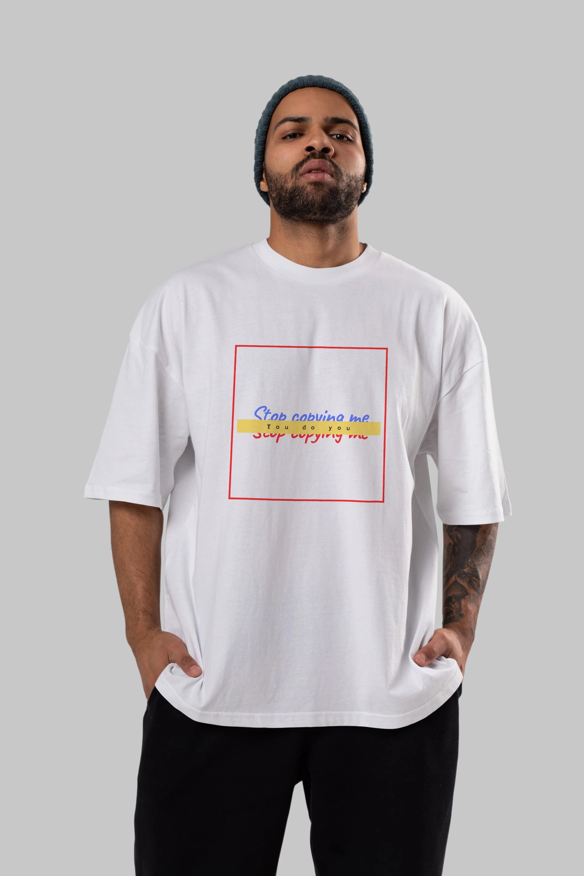 Stop Copying Me Ön Baskılı Oversize t-shirt Erkek Kadın Unisex