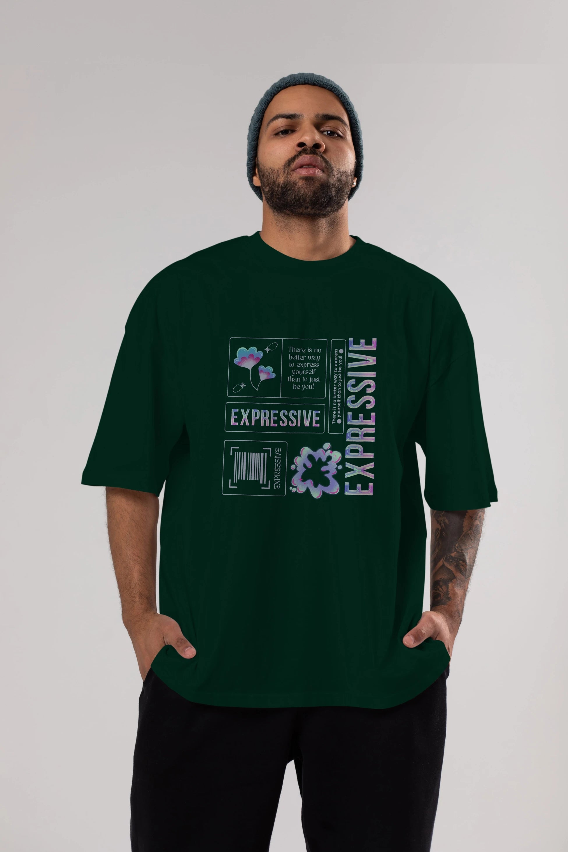 Expressive Streetwear Ön Baskılı Oversize t-shirt Erkek Kadın Unisex