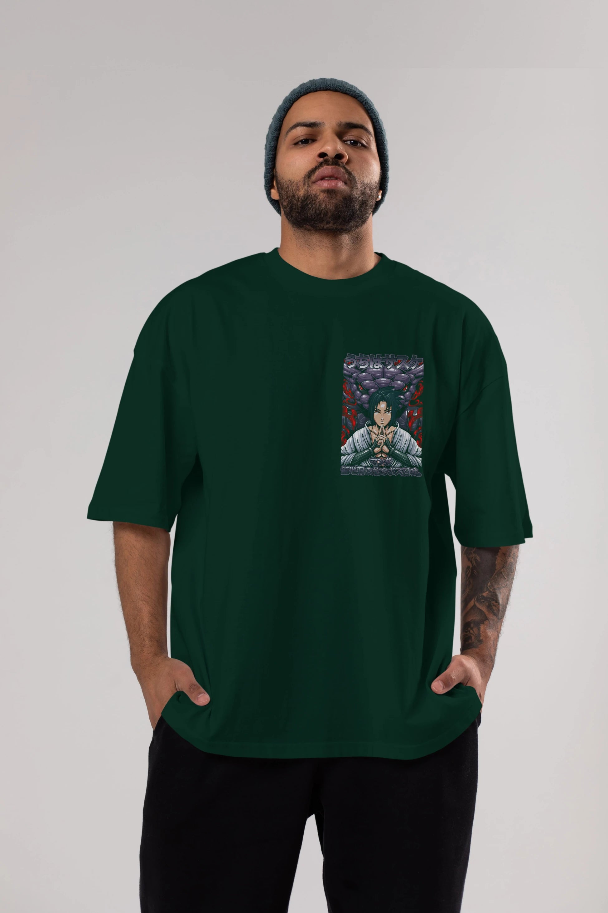 NARUTO SASUKE UCHIHA Ön Sol Baskılı Oversize t-shirt Erkek Kadın Unisex %100 Pamuk Bisiklet Yaka tişort