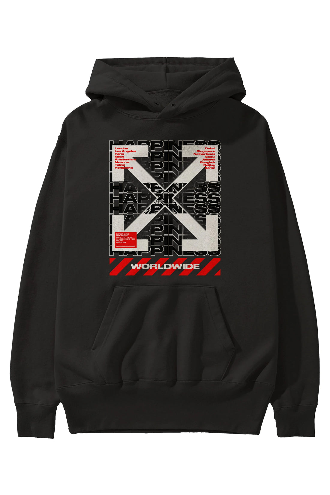 Happiness Worldwide Ön Baskılı Hoodie Oversize Kapüşonlu Sweatshirt Erkek Kadın Unisex