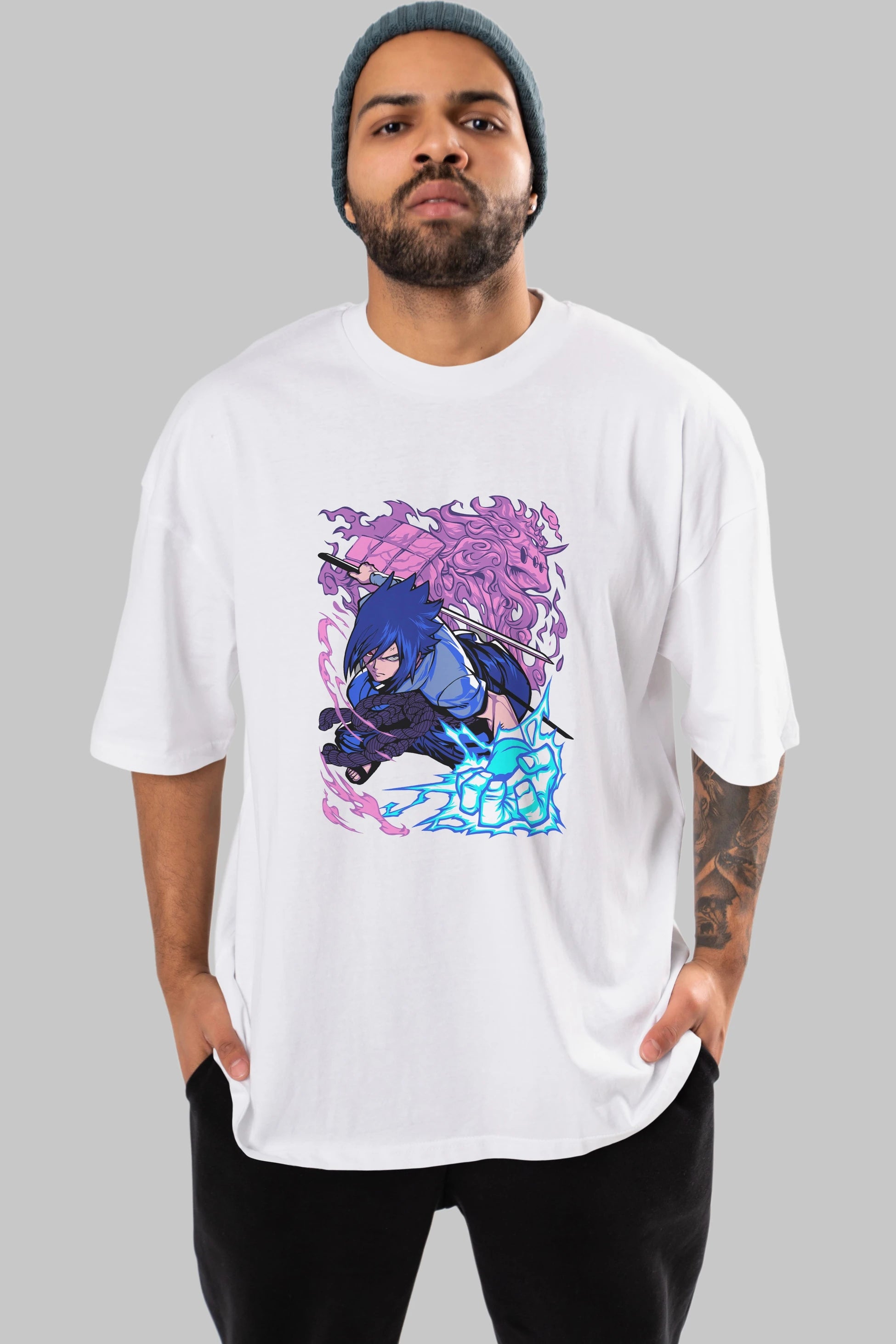 NARUTO SASUKE UCHIHA 2 Anime Ön Baskılı Oversize t-shirt %100 pamuk Erkek Kadın Unisex