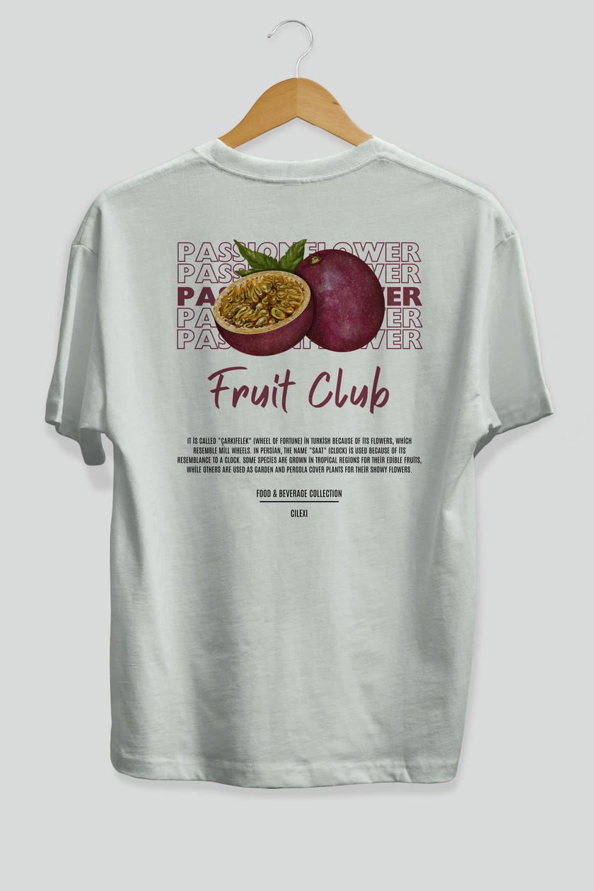 Passionflower Arka Baskılı Oversize t-shirt Erkek Kadın Pamuk Bisiklet Yaka tişort