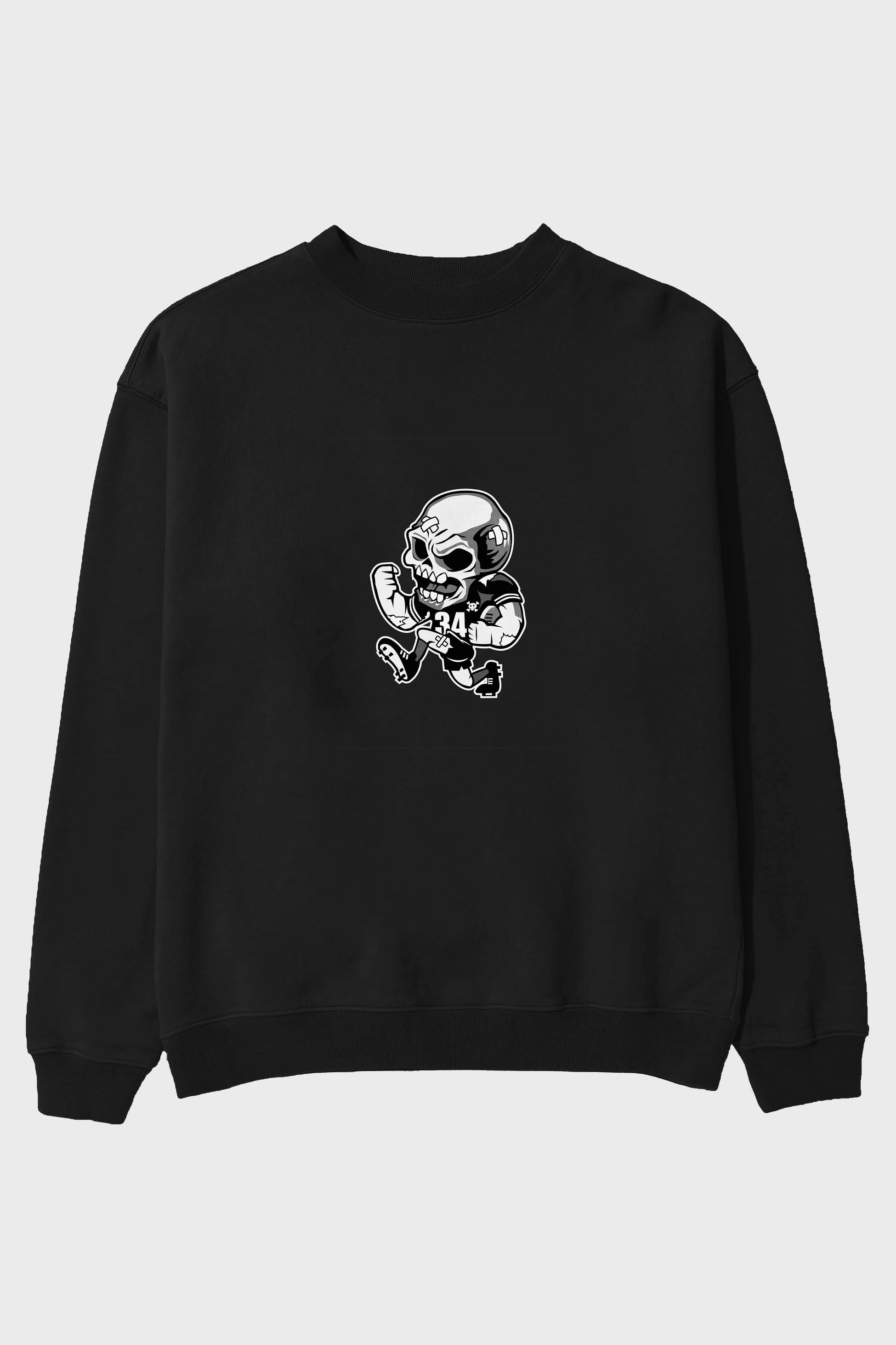 Skull Football Ön Baskılı Oversize Sweatshirt Erkek Kadın Unisex