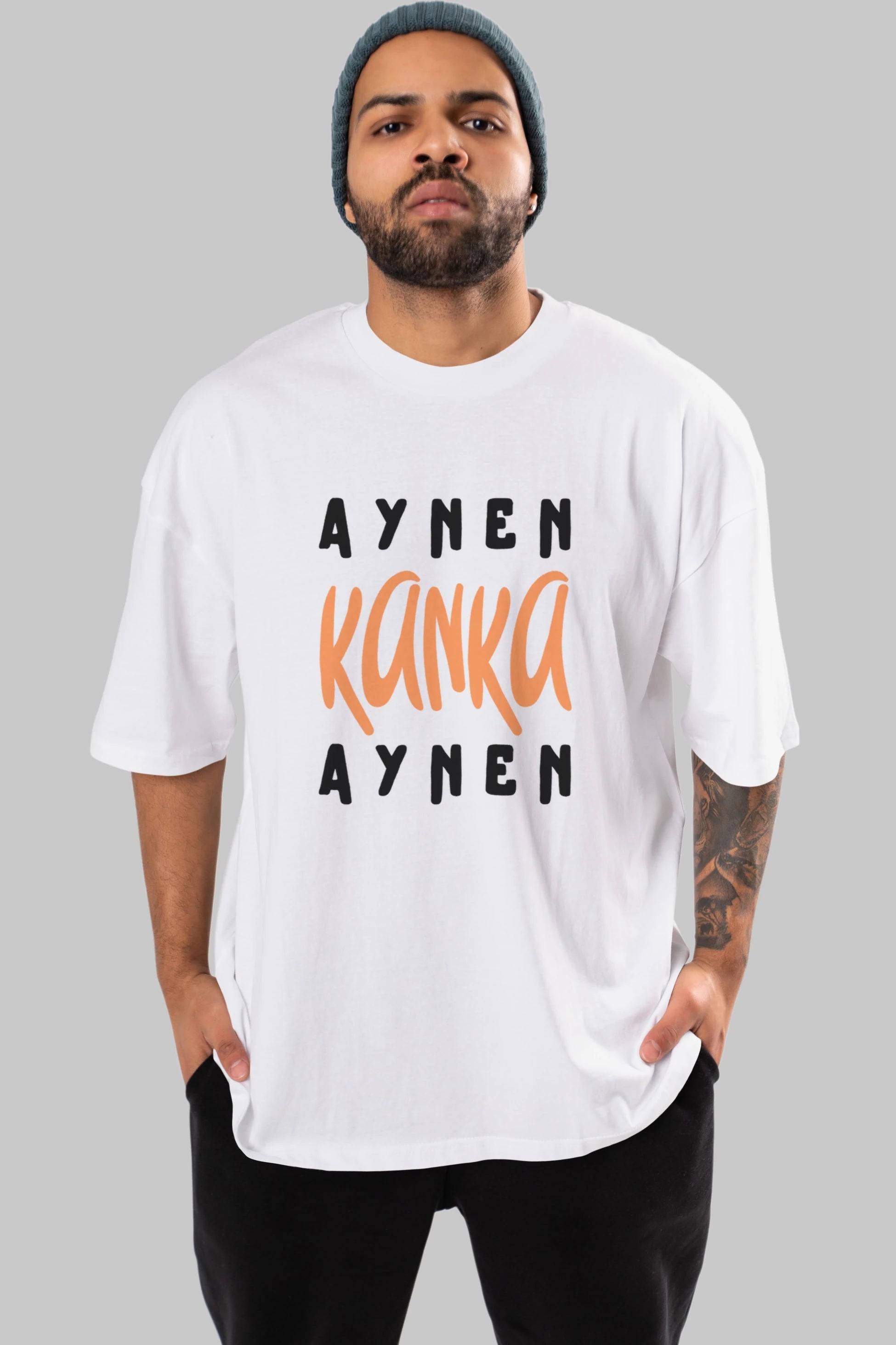 Aynen Kanka Aynen Yazılı Ön Baskılı Oversize t-shirt Erkek Kadın Unisex