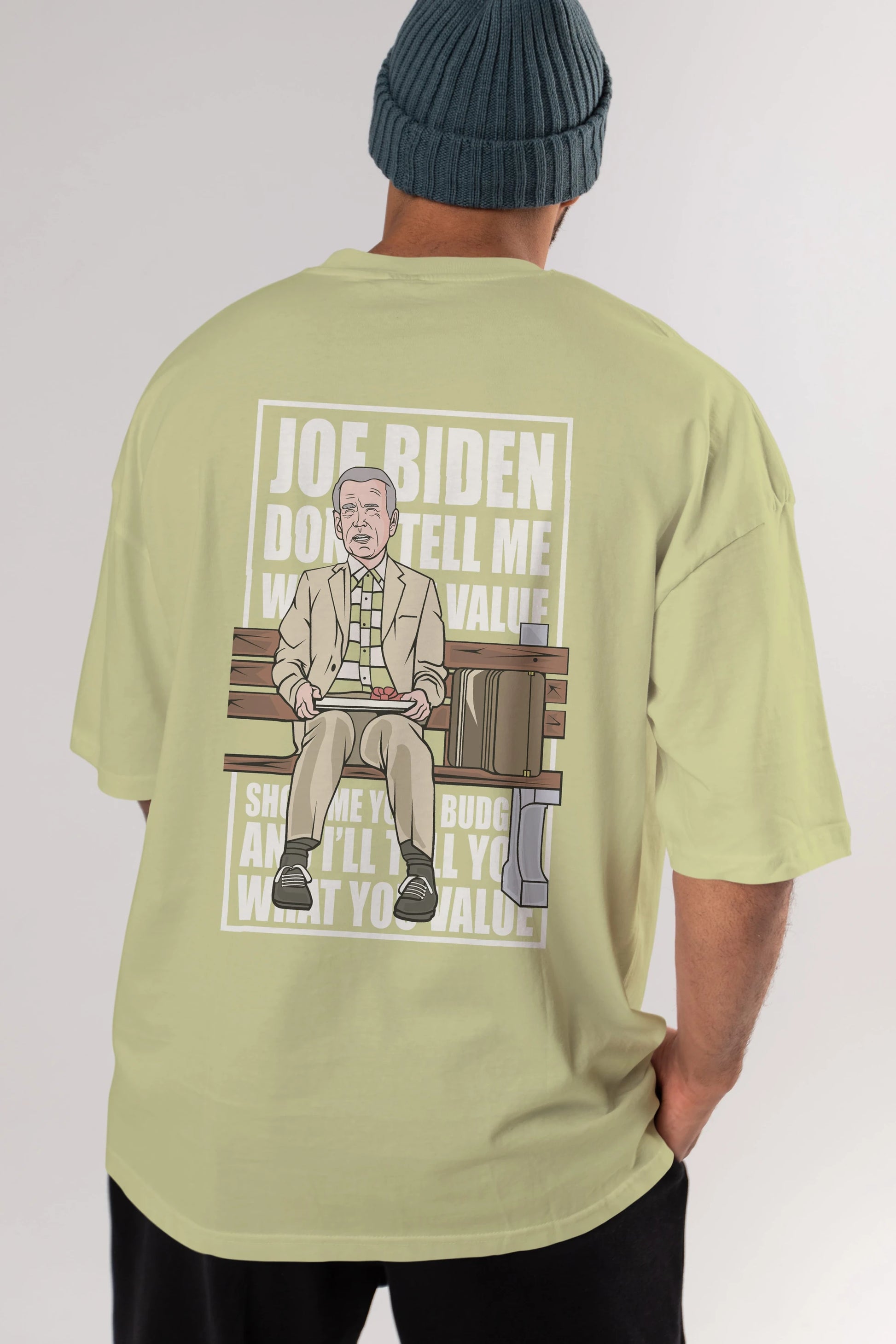 Joe Biden Forest Gump Arka Baskılı Oversize t-shirt Erkek Kadın Unisex %100 Pamuk tişort