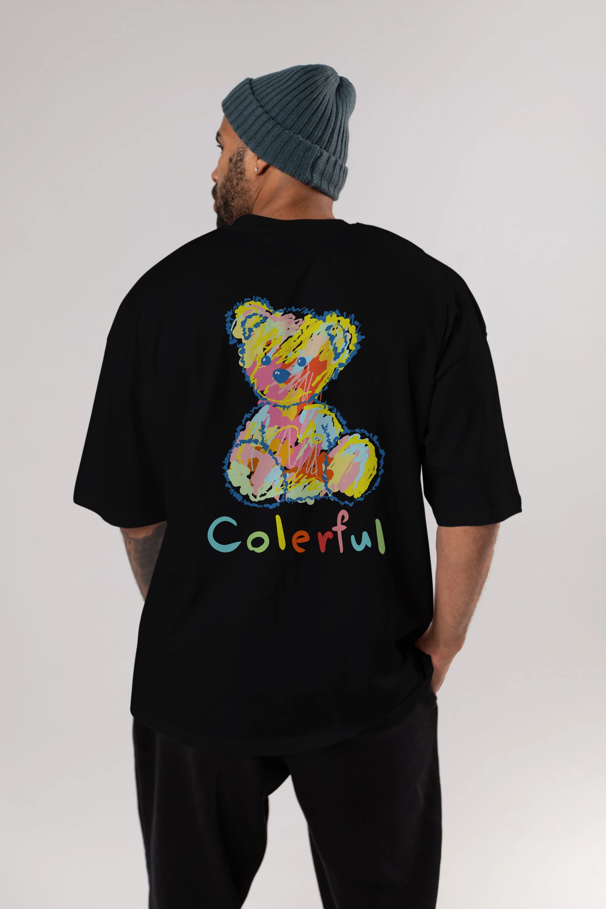 Colerful Bear Arka Baskılı Oversize t-shirt Erkek Kadın Unisex