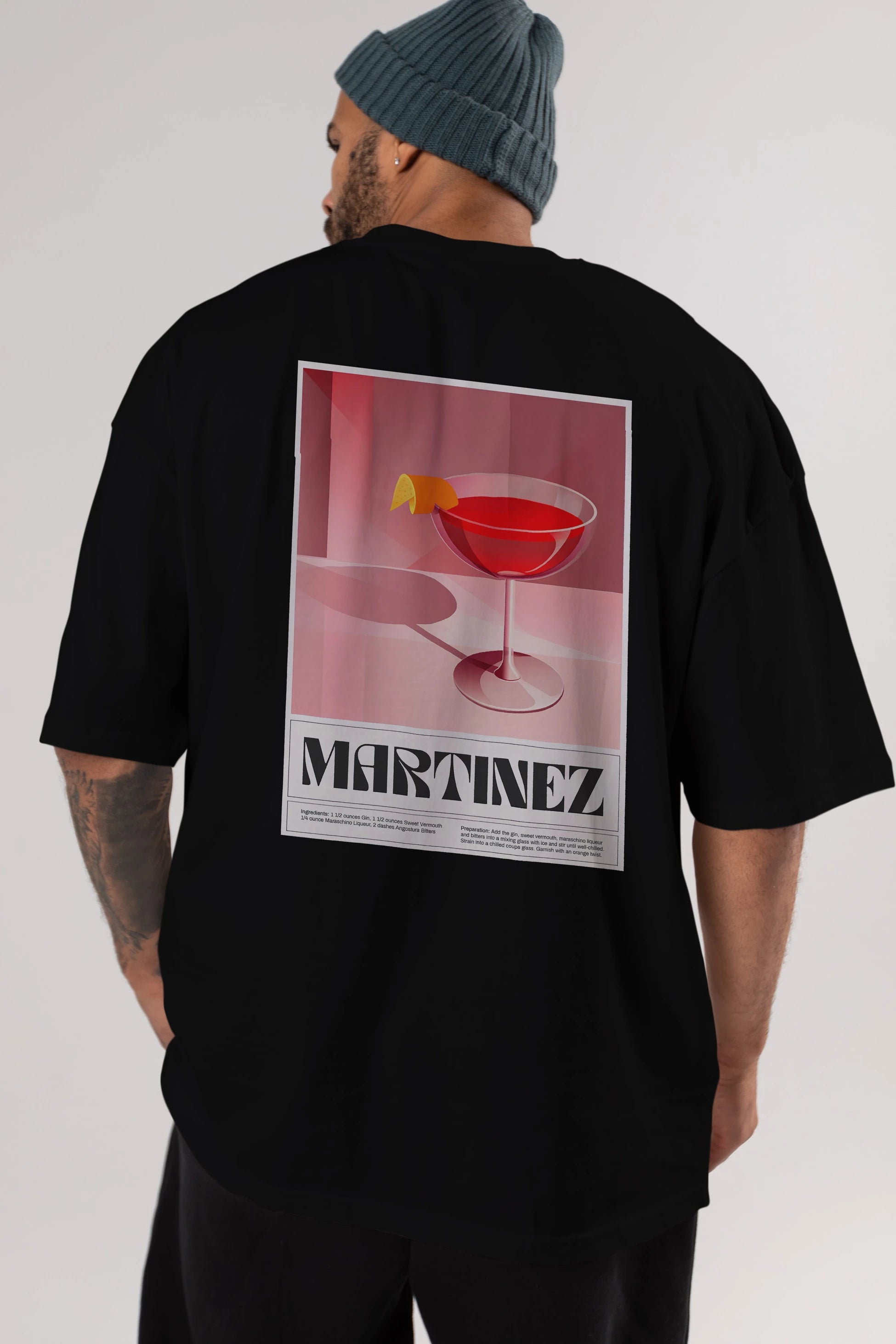 Martinez Arka Baskılı Oversize t-shirt Erkek Kadın Unisex %100 Pamuk Bisiklet Yaka tişort