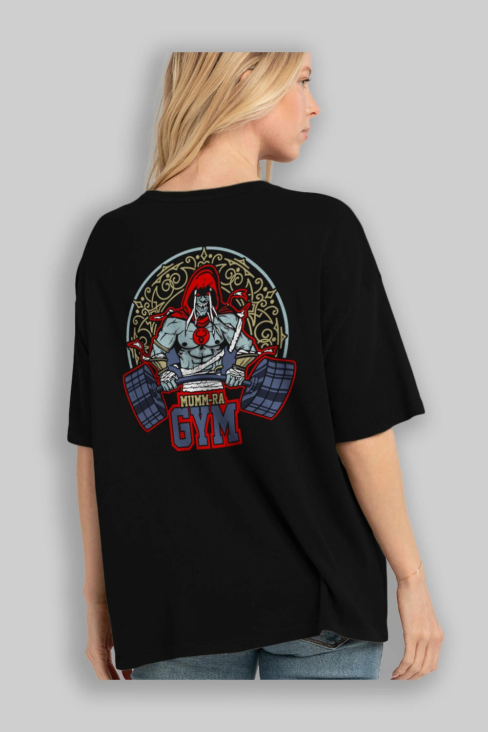 Mumm-ra GYM Arka Baskılı Oversize t-shirt Erkek Kadın Unisex %100 Pamuk Bisiklet Yaka tişort