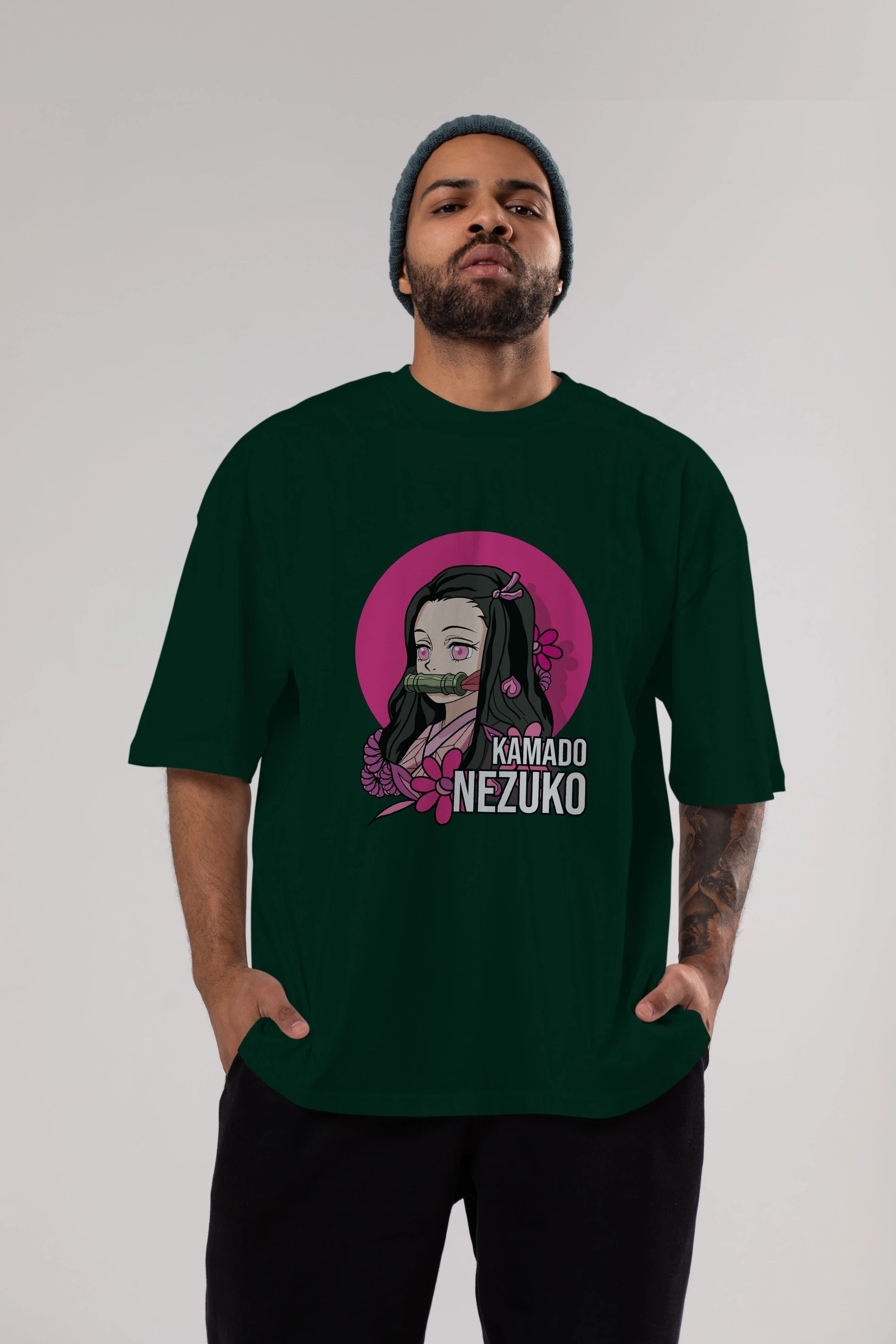 Nezuko Kamado 2 Anime Ön Baskılı Oversize t-shirt %100 pamuk Erkek Kadın Unisex