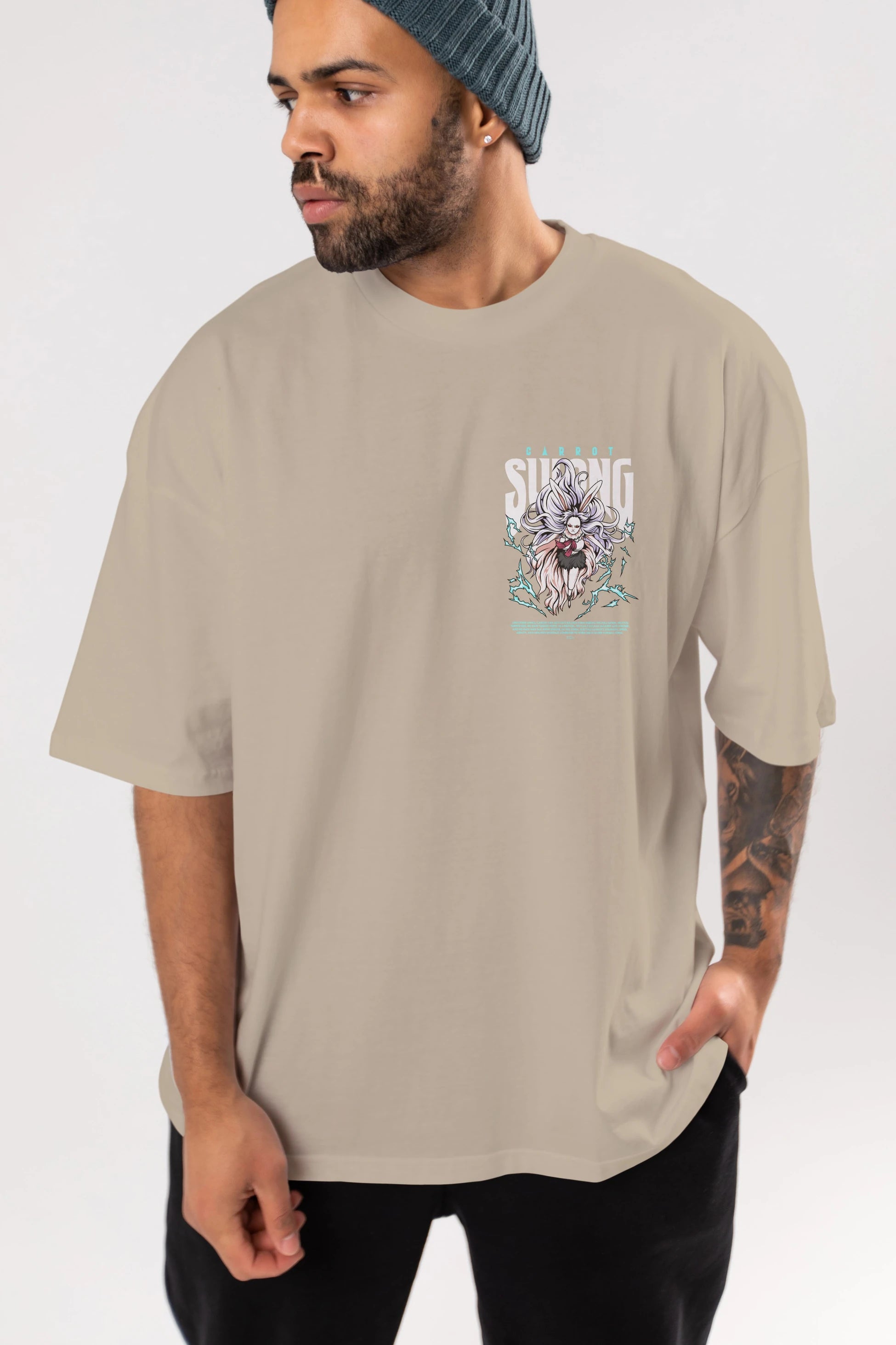 Carrot Sulong Ön Sol Baskılı Oversize t-shirt Erkek Kadın Unisex %100 Pamuk Bisiklet Yaka tişort