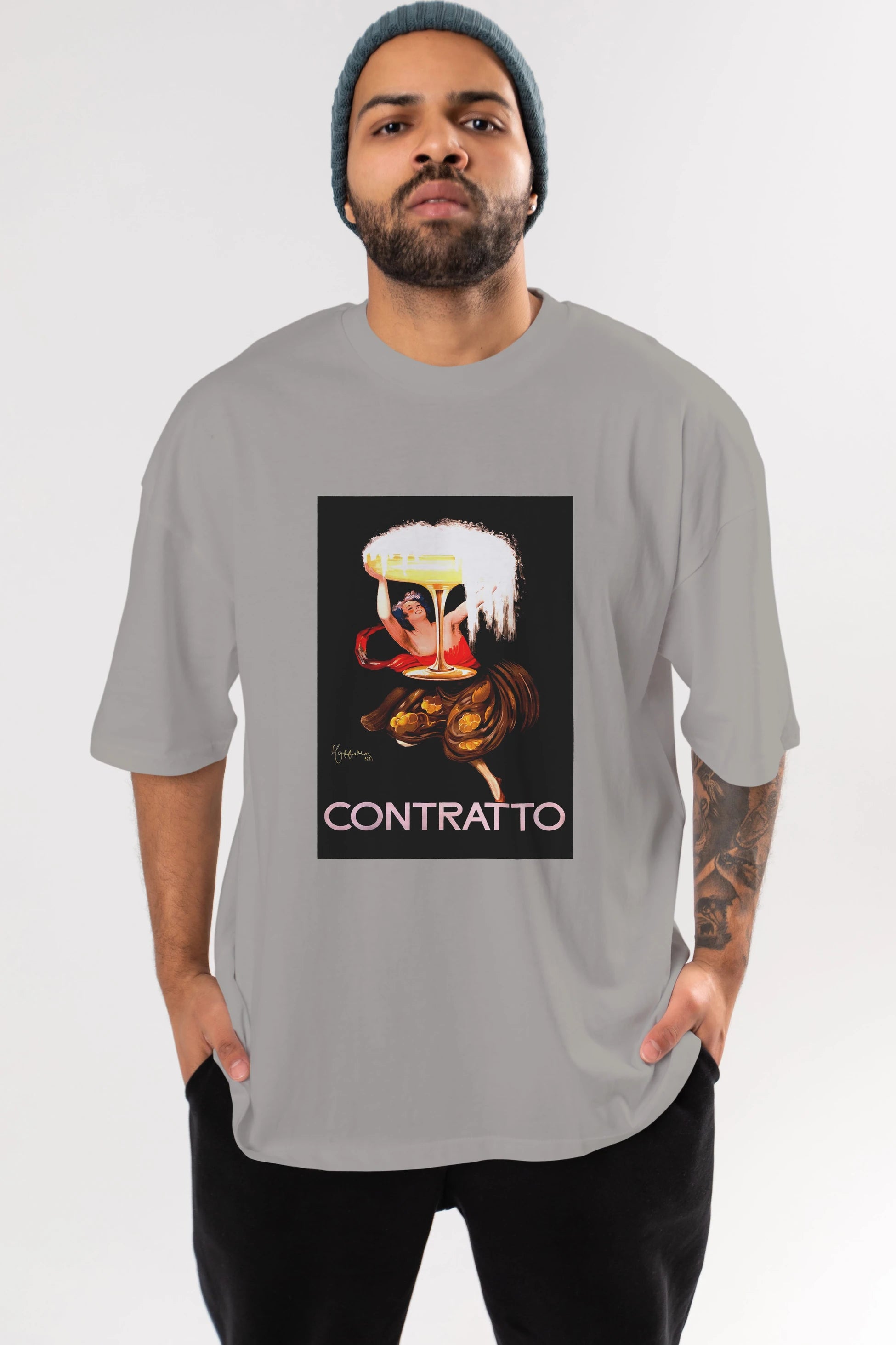 Contratto Ön Baskılı Oversize t-shirt Erkek Kadın Unisex %100 Pamuk Bisiklet Yaka tişort