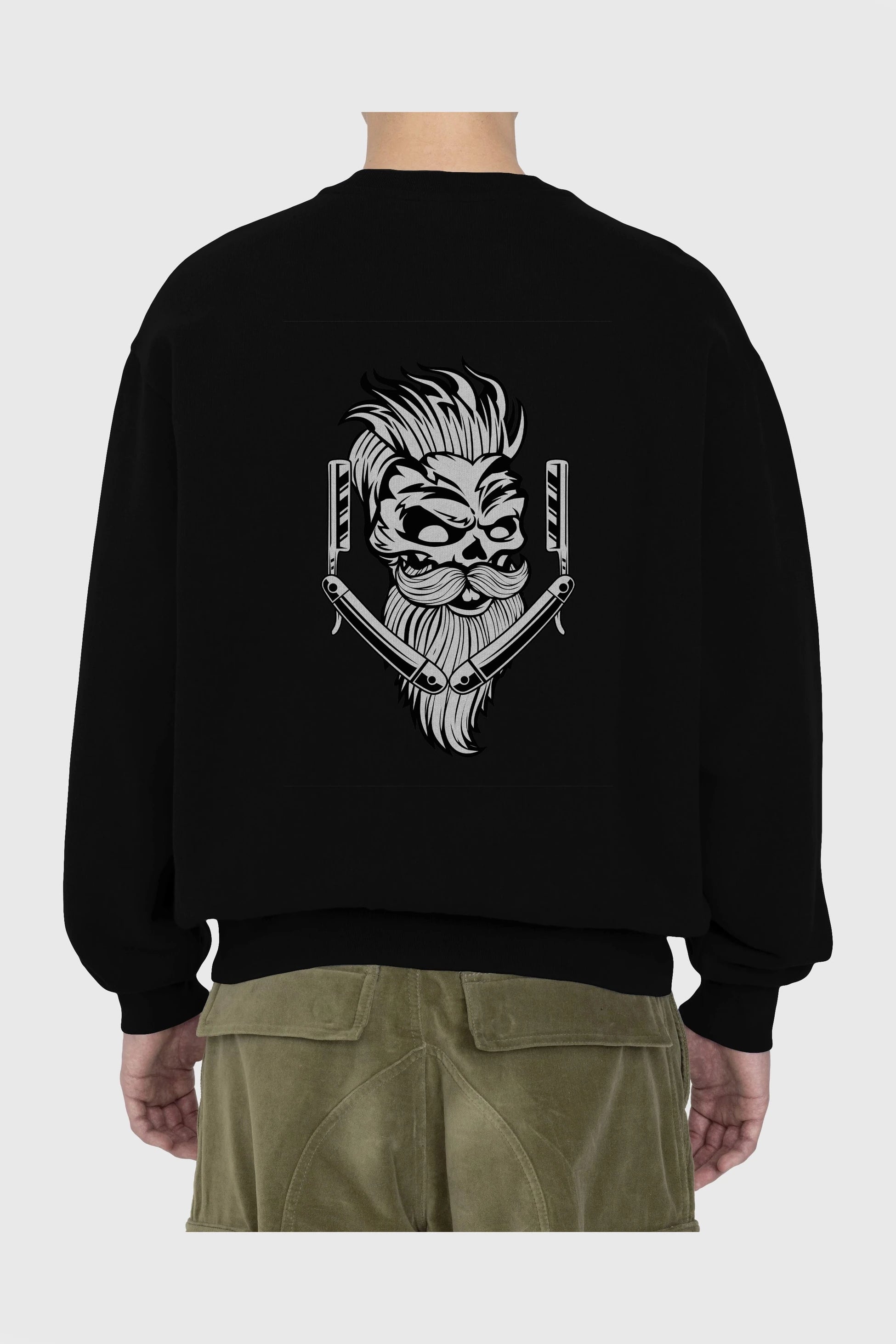 Skull Beard Arka Baskılı Oversize Sweatshirt Erkek Kadın Unisex