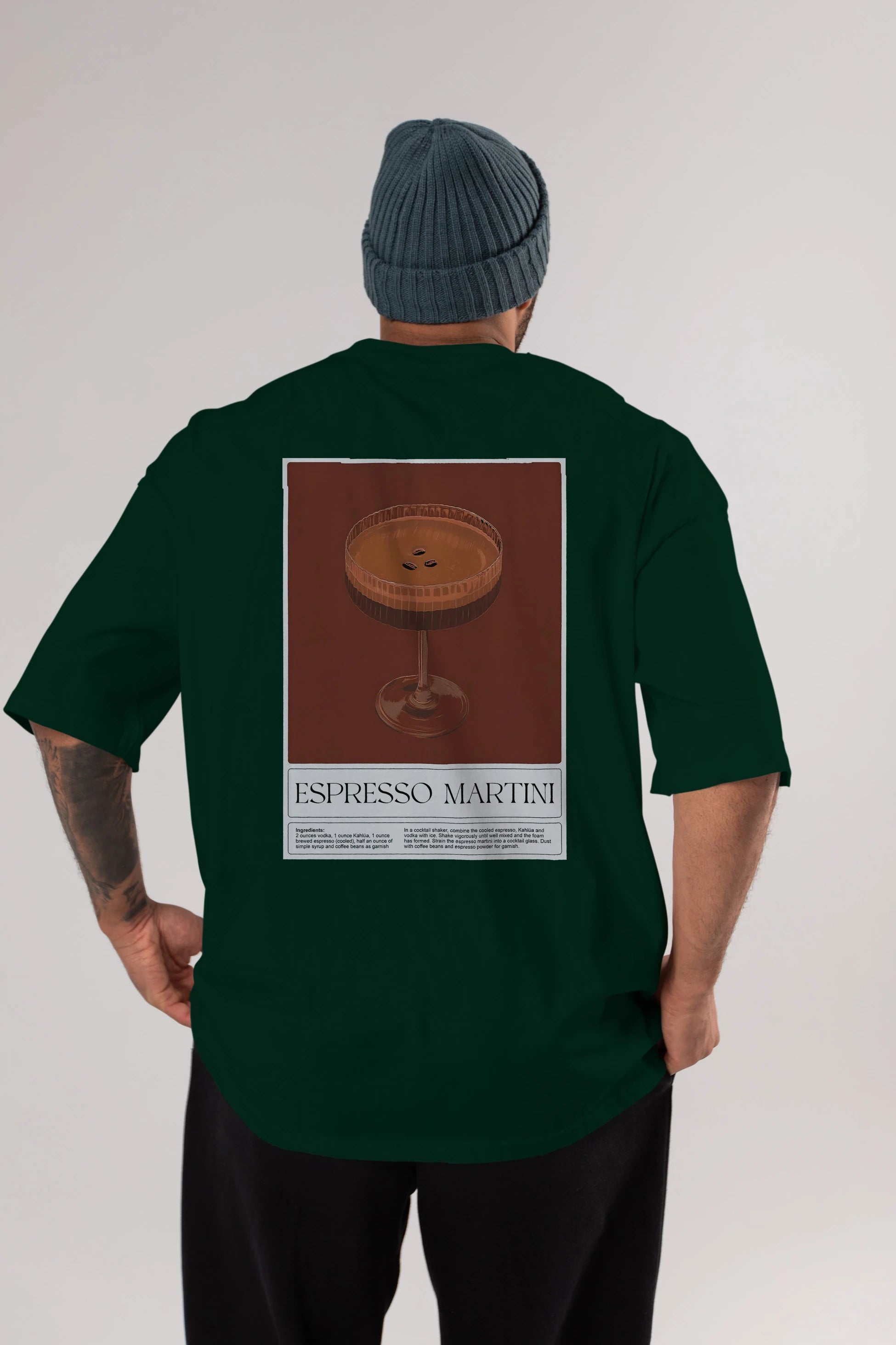 Espresso Martini Arka Baskılı Oversize t-shirt Erkek Kadın Unisex %100 Pamuk Bisiklet Yaka tişort