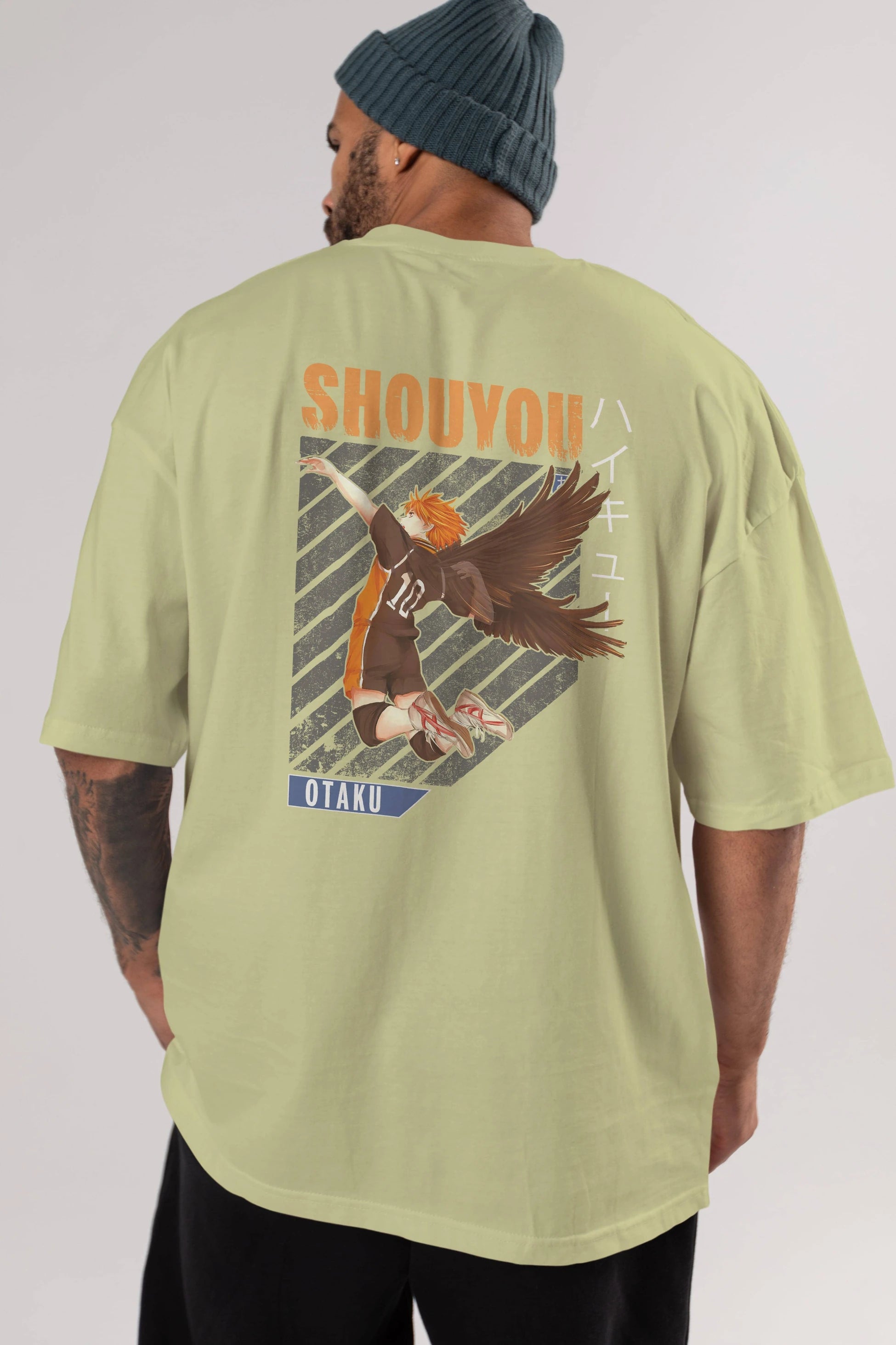 Shouyou Hinata 10 Anime Arka Baskılı Oversize t-shirt Erkek Kadın Unisex