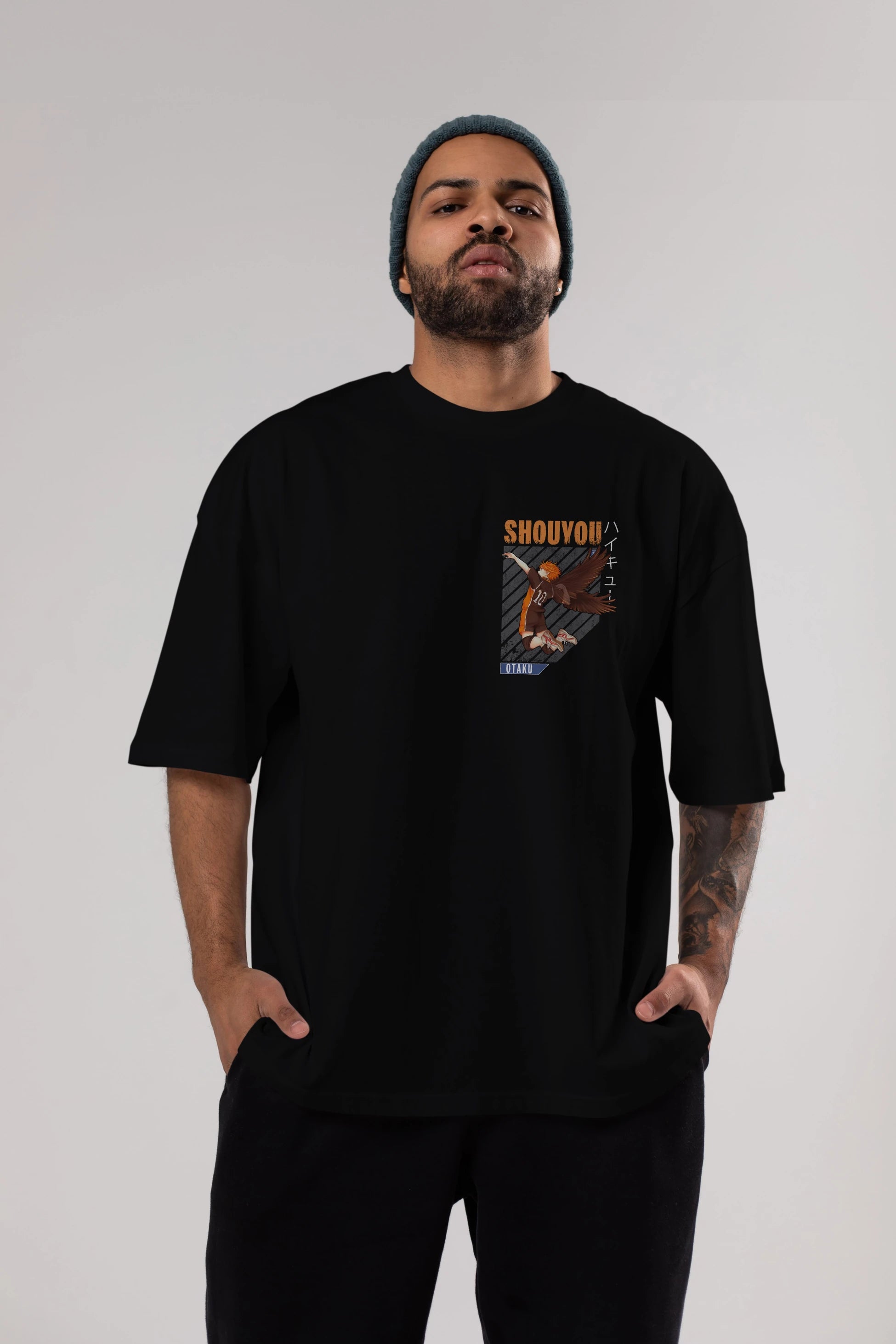 Shouyou Hinata 10 Ön Sol Baskılı Oversize t-shirt Erkek Kadın Unisex %100 Pamuk Bisiklet Yaka tişort
