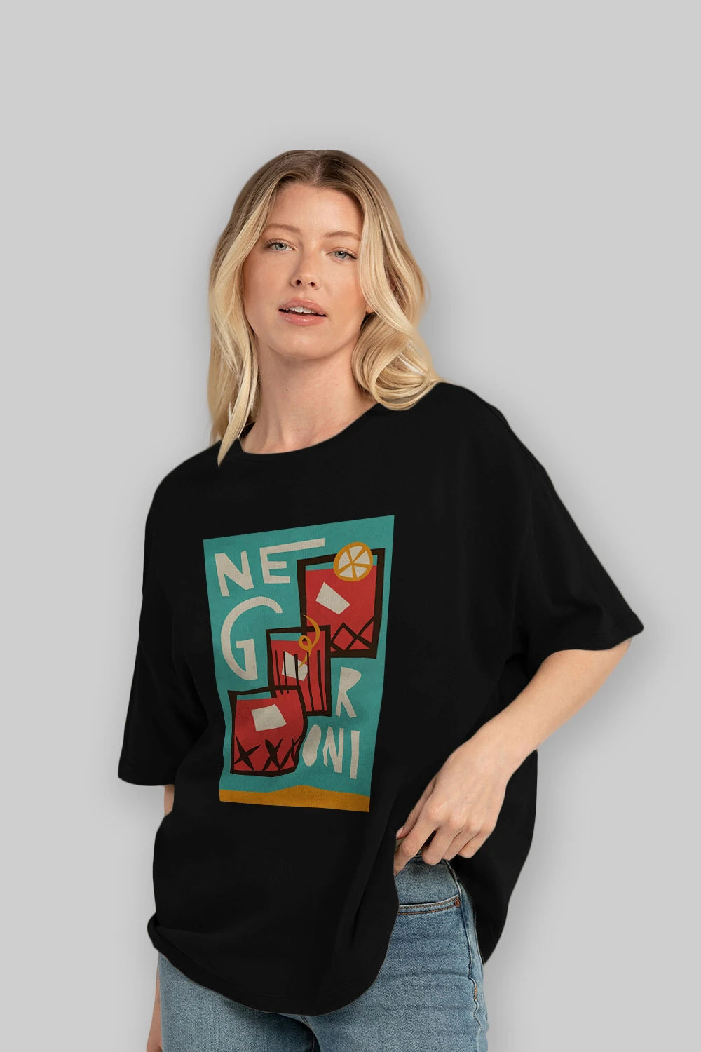 Negroni 3 Ön Baskılı Oversize t-shirt Erkek Kadın Unisex %100 Pamuk Bisiklet Yaka tişort