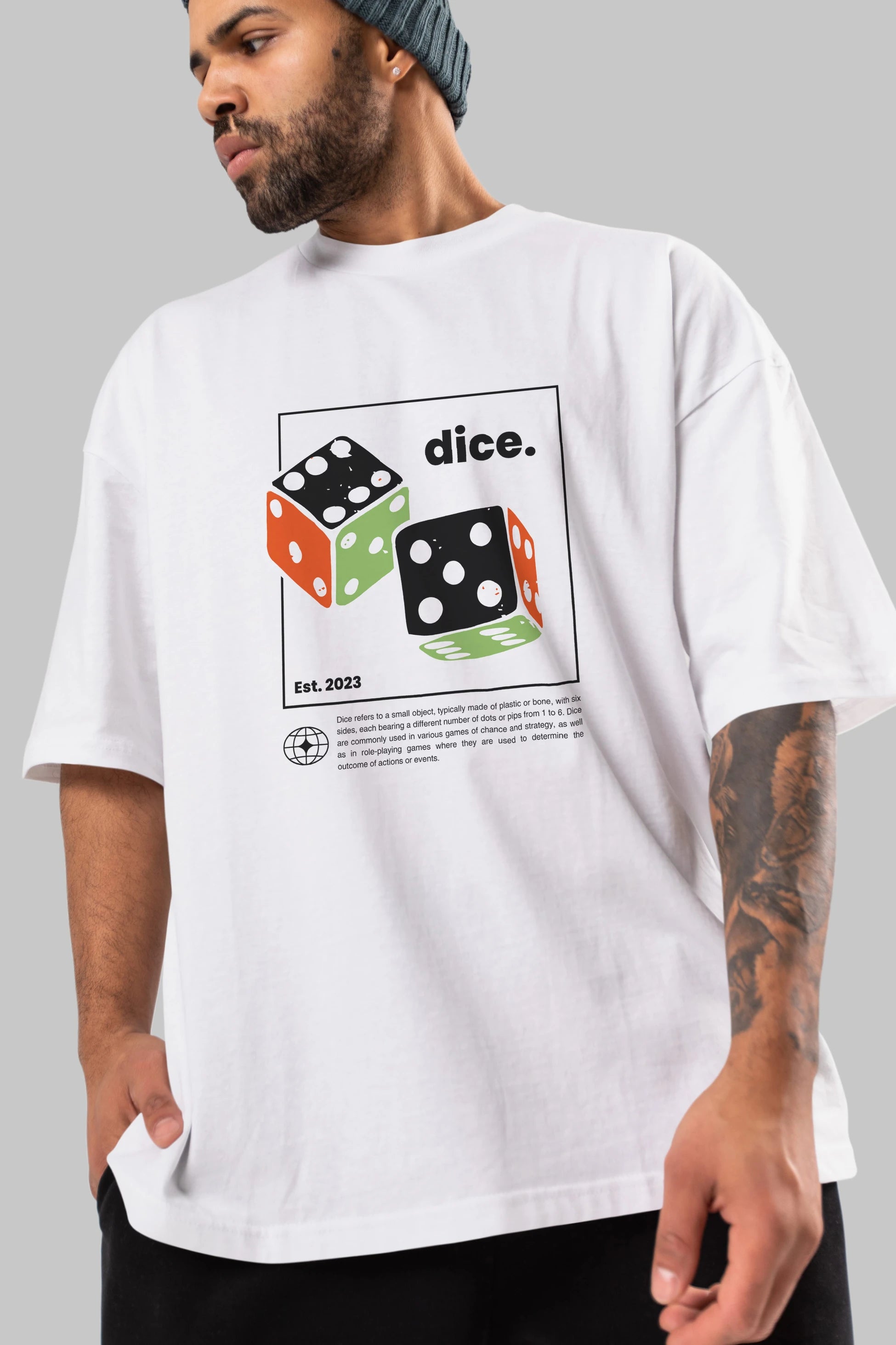 Dice Yazılı Ön Baskılı Oversize t-shirt Erkek Kadın Unisex