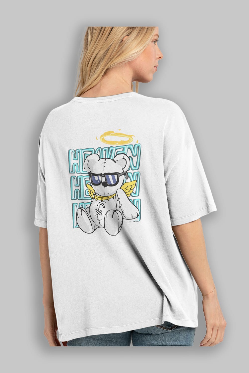 Heaven Bear Arka Baskılı Oversize t-shirt Erkek Kadın Unisex