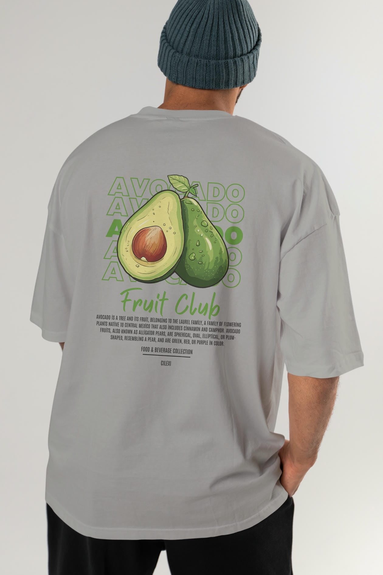 Avocado Arka Baskılı Oversize t-shirt Erkek Kadın Pamuk Bisiklet Yaka tişort