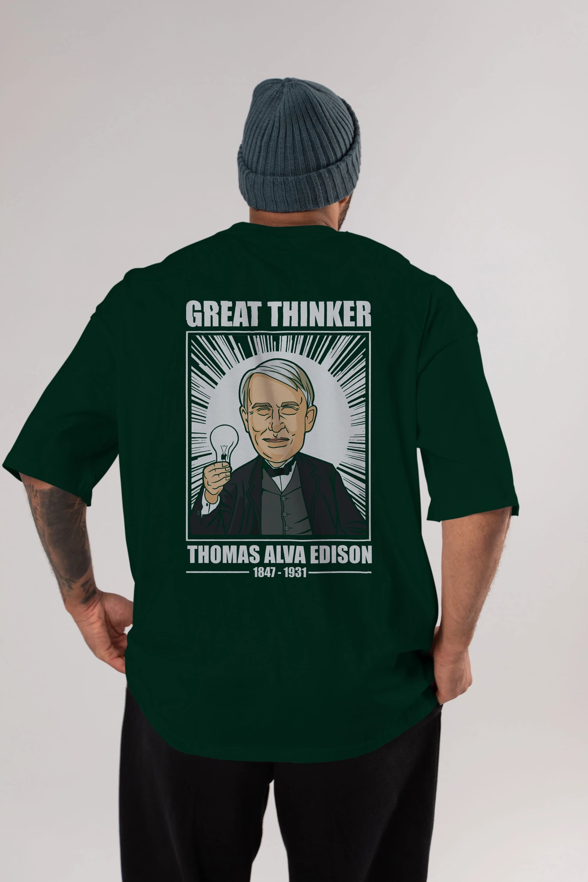 Thomas Alfa Edison Arka Baskılı Oversize t-shirt Erkek Kadın Unisex %100 Pamuk tişort