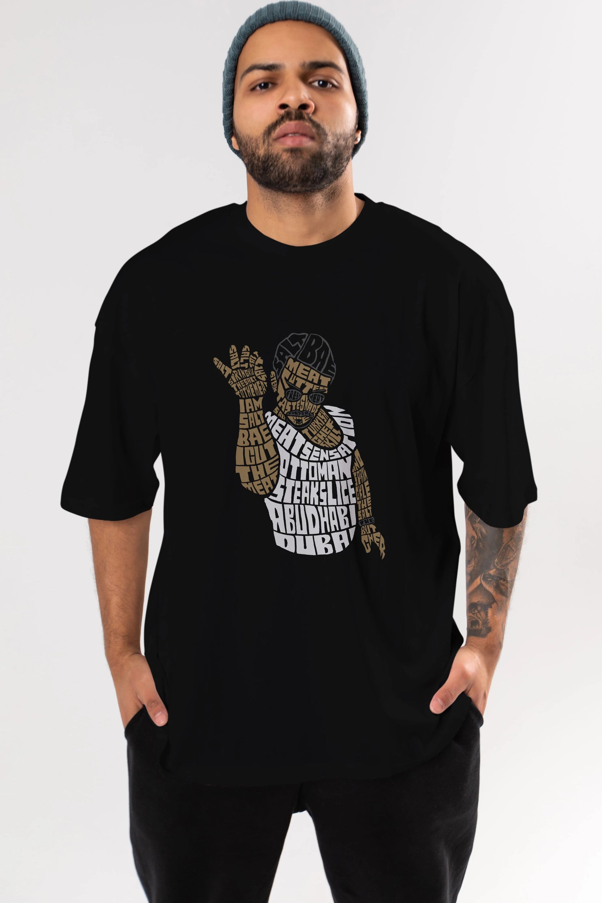 Salt Bae Ön Baskılı Oversize t-shirt %100 pamuk Erkek Kadın Unisex