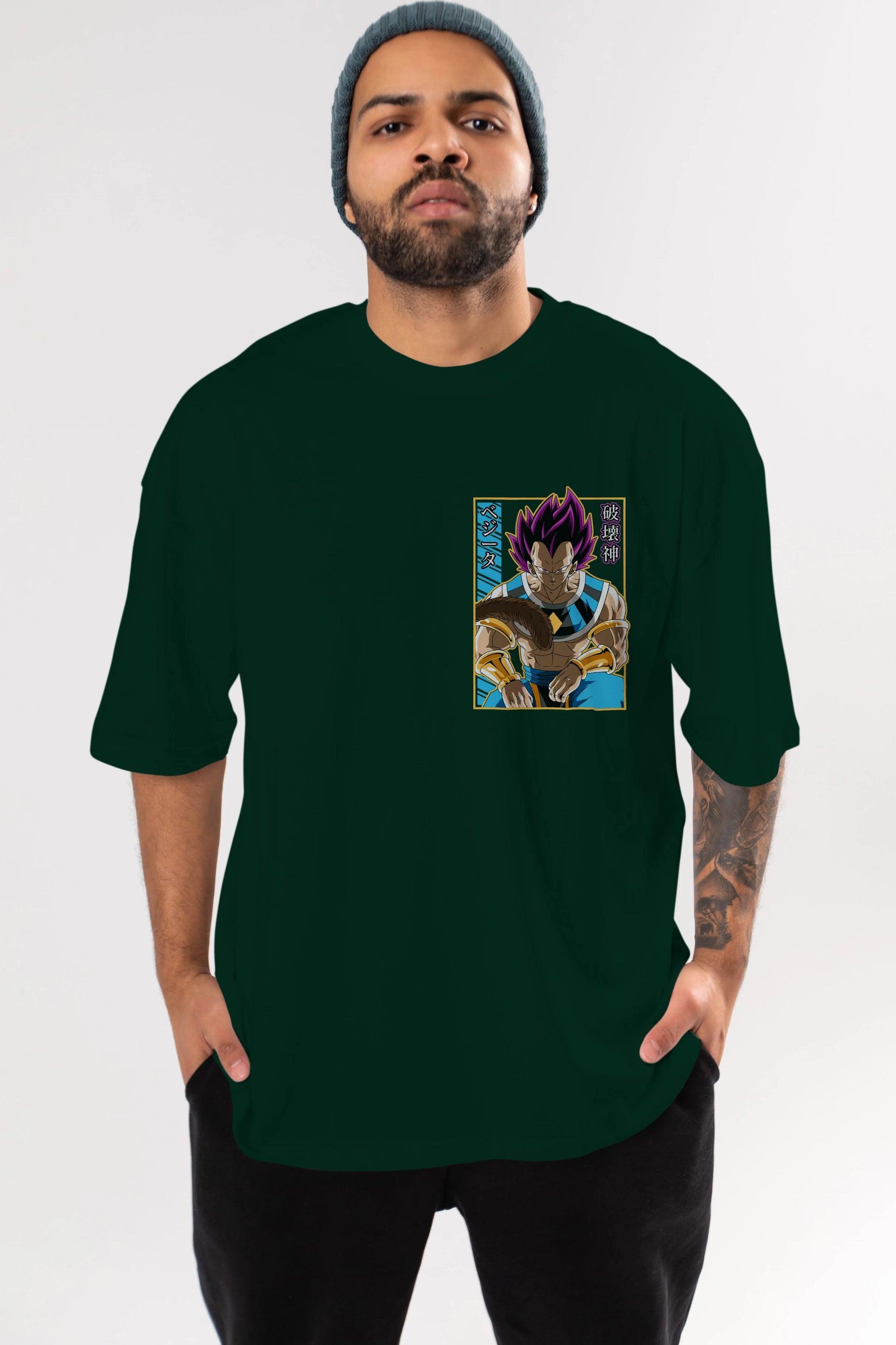 DragonBall VegetaHakaishin Ön Sol Baskılı Oversize t-shirt Erkek Kadın Unisex %100 Pamuk Bisiklet Yaka tişort