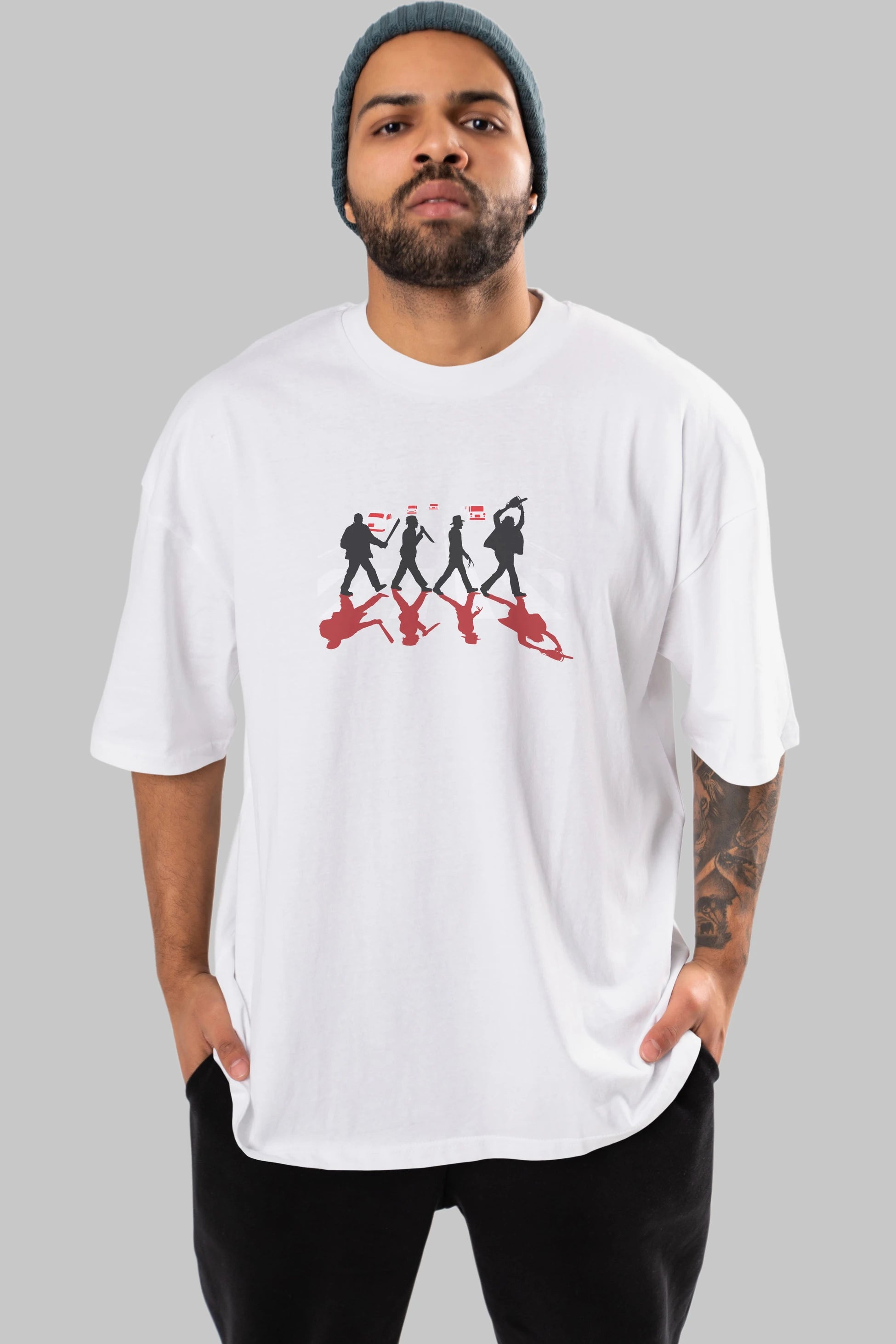 Abbey Road Killer Red Ön Baskılı Oversize t-shirt %100 pamuk Erkek Kadın Unisex