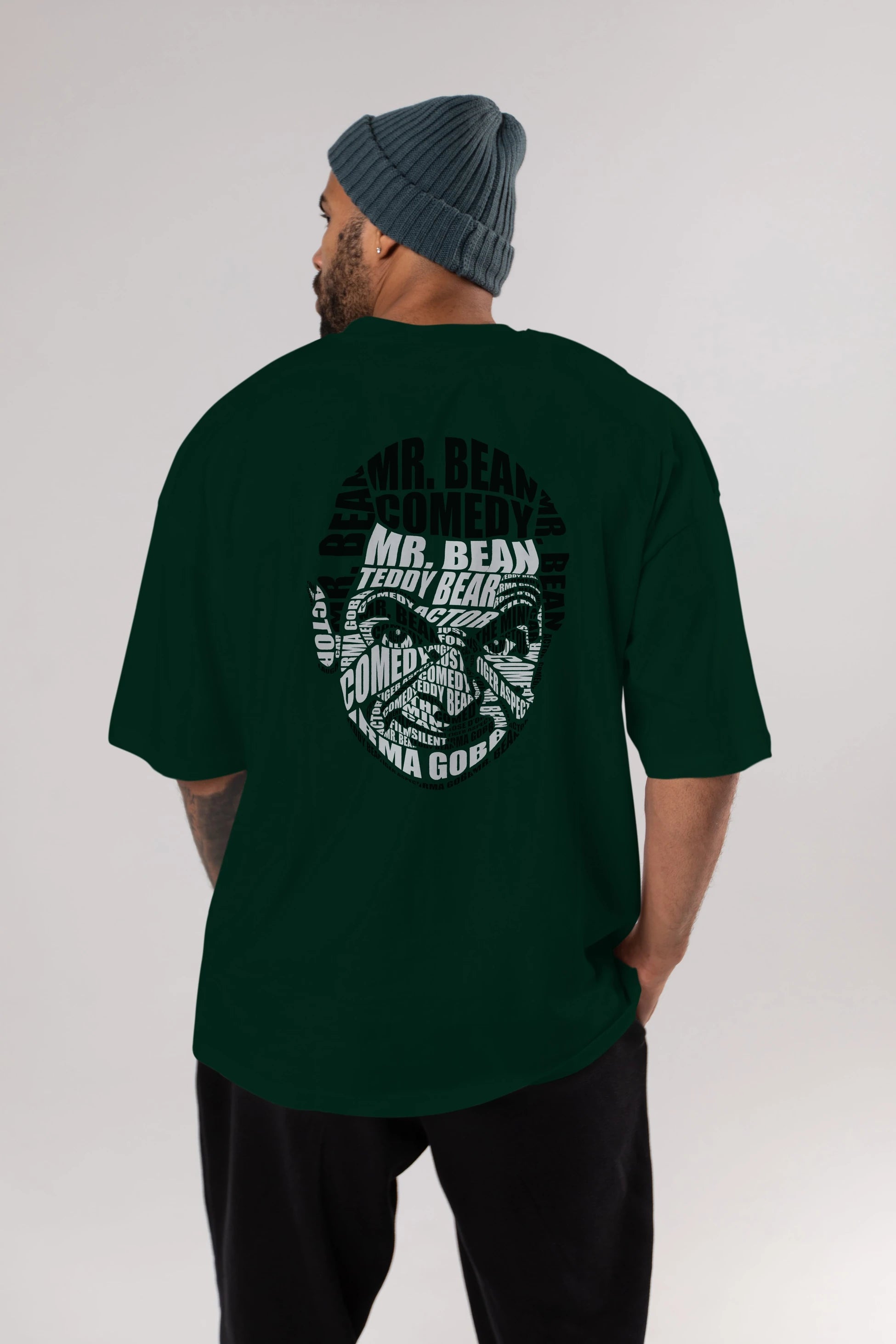 Mr Bean Calligram Arka Baskılı Oversize t-shirt %100 pamuk Erkek Kadın Unisex
