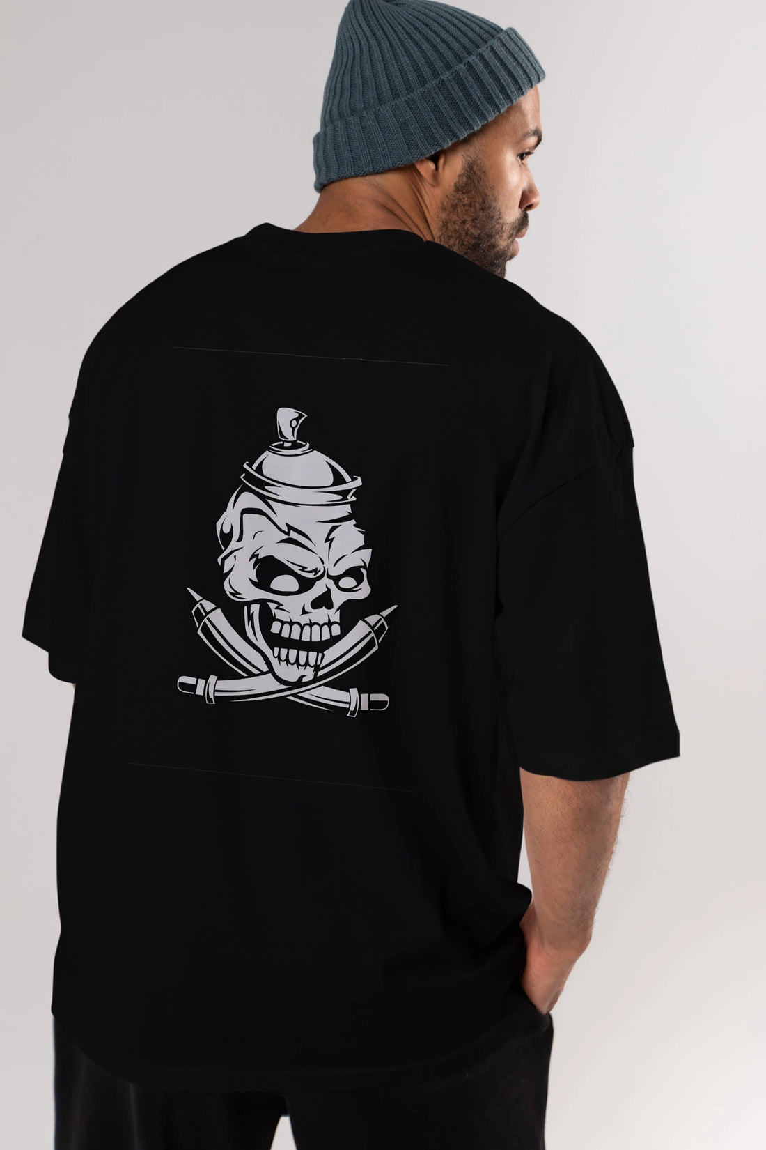 Skull Grafity Arka Baskılı Oversize t-shirt Erkek Kadın Unisex %100 Pamuk tişort