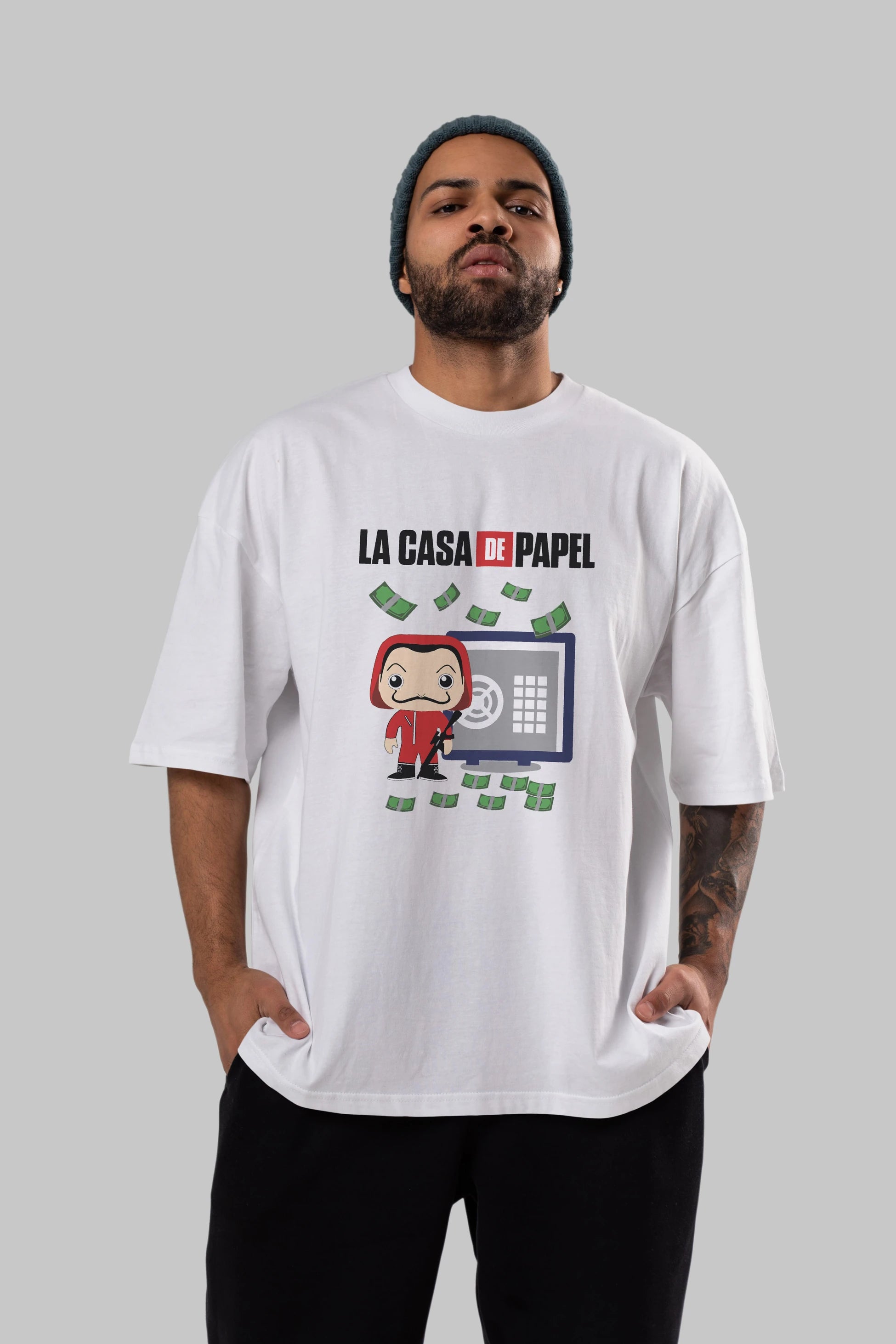 La Casa De Papel (4) Ön Baskılı Oversize t-shirt Erkek Kadın Unisex %100 Pamuk Bisiklet Yaka tişort