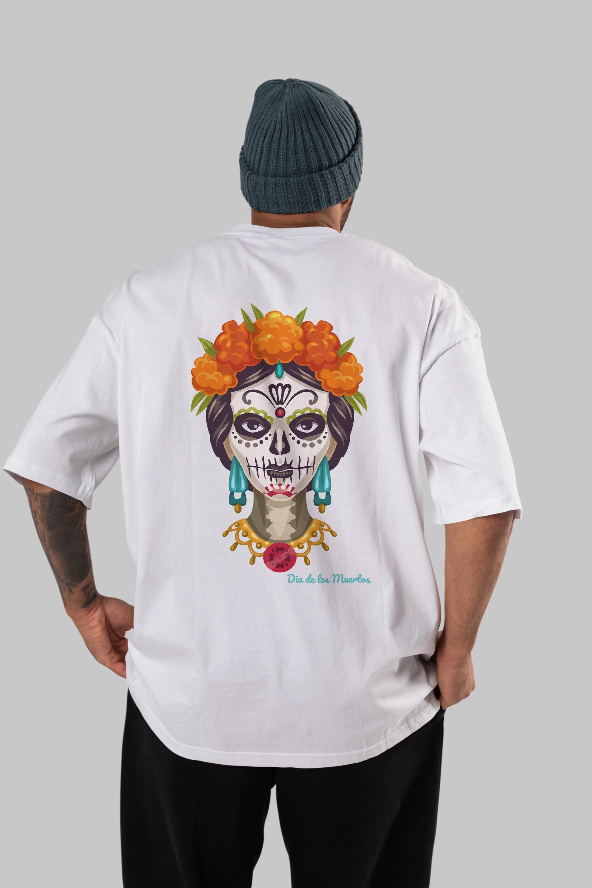 Dia de los Muertos 2 Arka Baskılı Oversize t-shirt Erkek Kadın Unisex