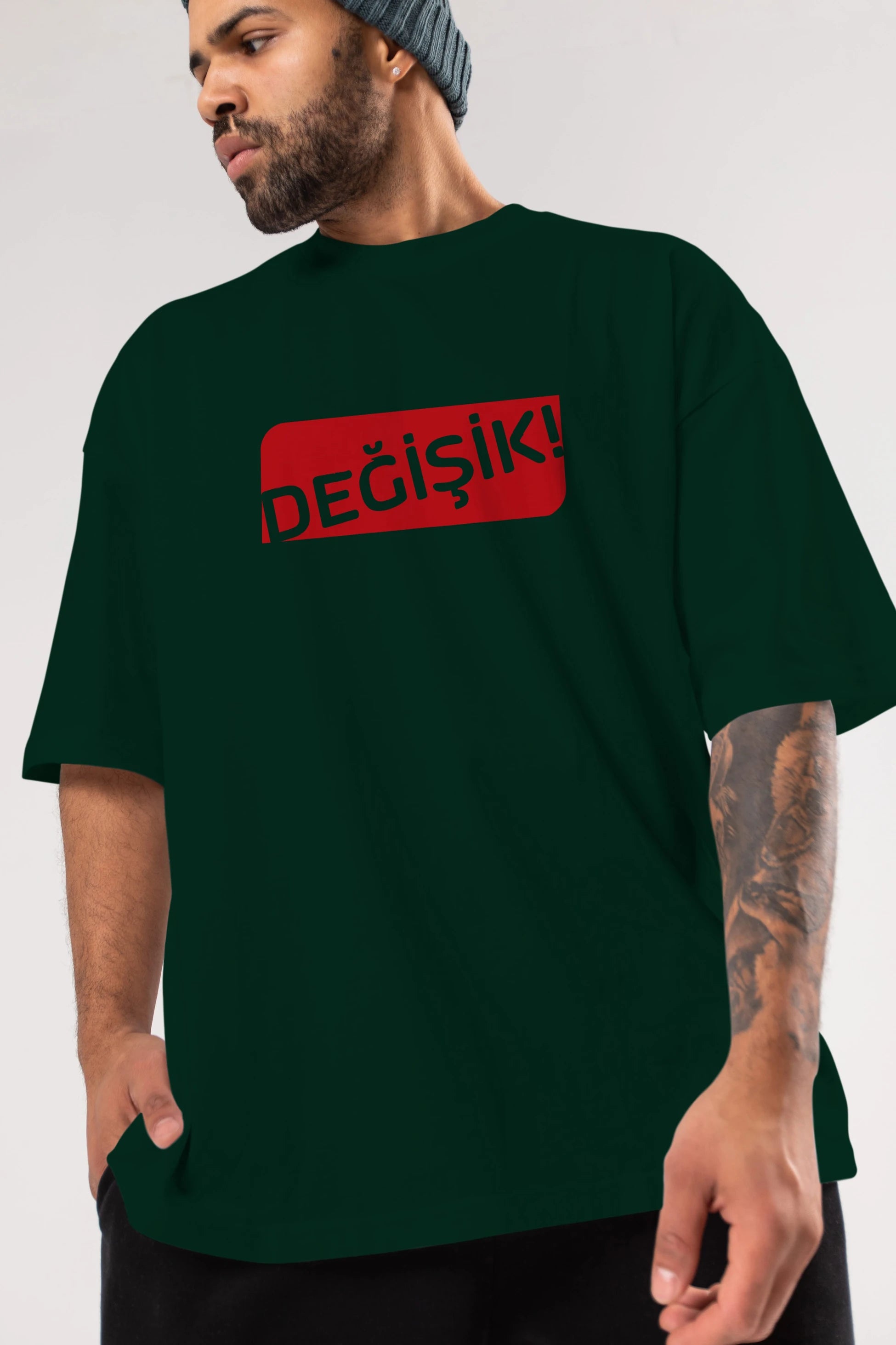 Değişik Ön Baskılı Oversize t-shirt %100 pamuk Erkek Kadın Unisex