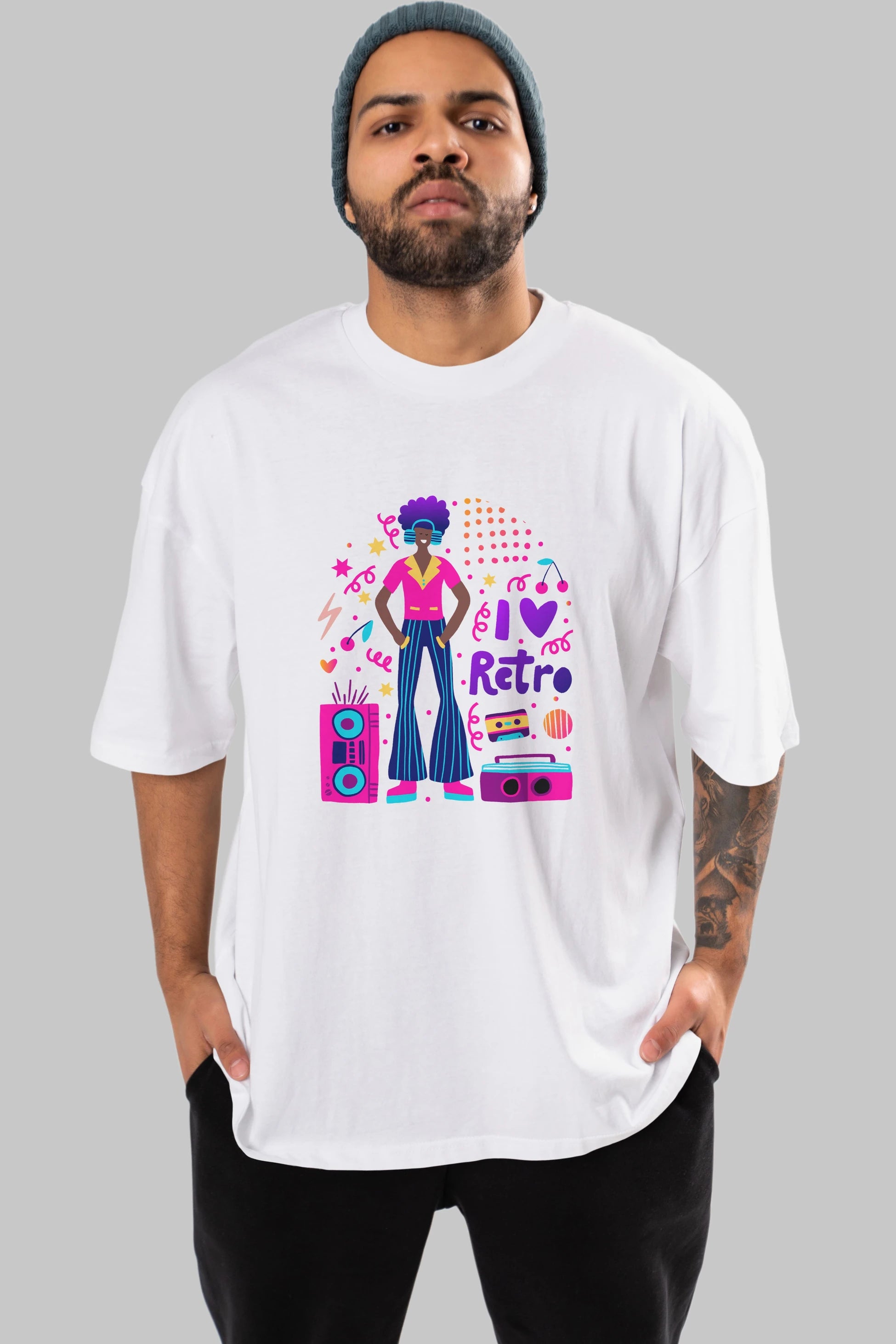 Retro Boy Party Ön Baskılı Oversize t-shirt Erkek Kadın Unisex