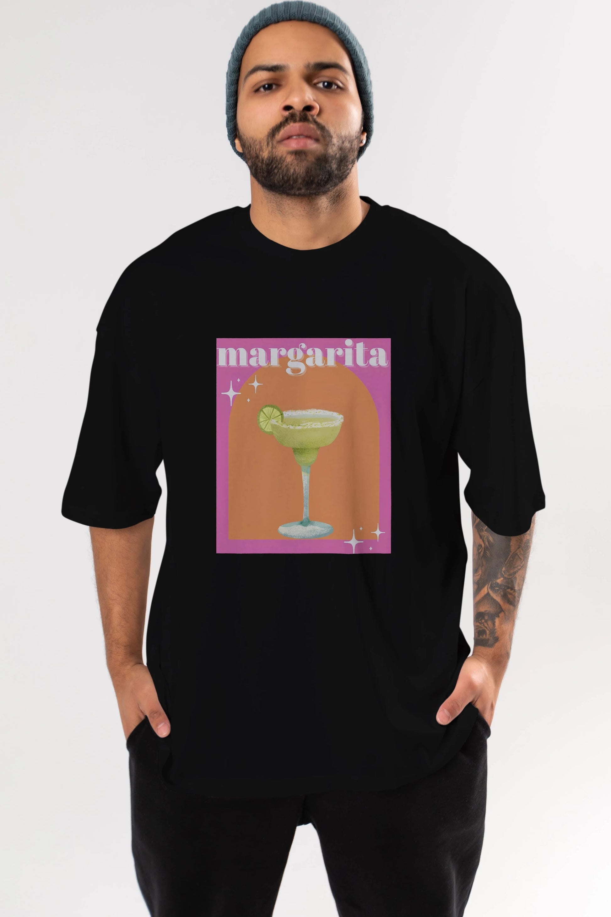 Margarita 7 Ön Baskılı Oversize t-shirt Erkek Kadın Unisex %100 Pamuk Bisiklet Yaka tişort
