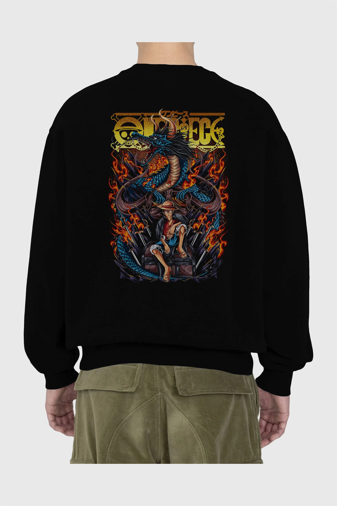 MONKEY D. LUFF-ONE PIECE Anime Arka Baskılı Oversize Sweatshirt Erkek Kadın Unisex