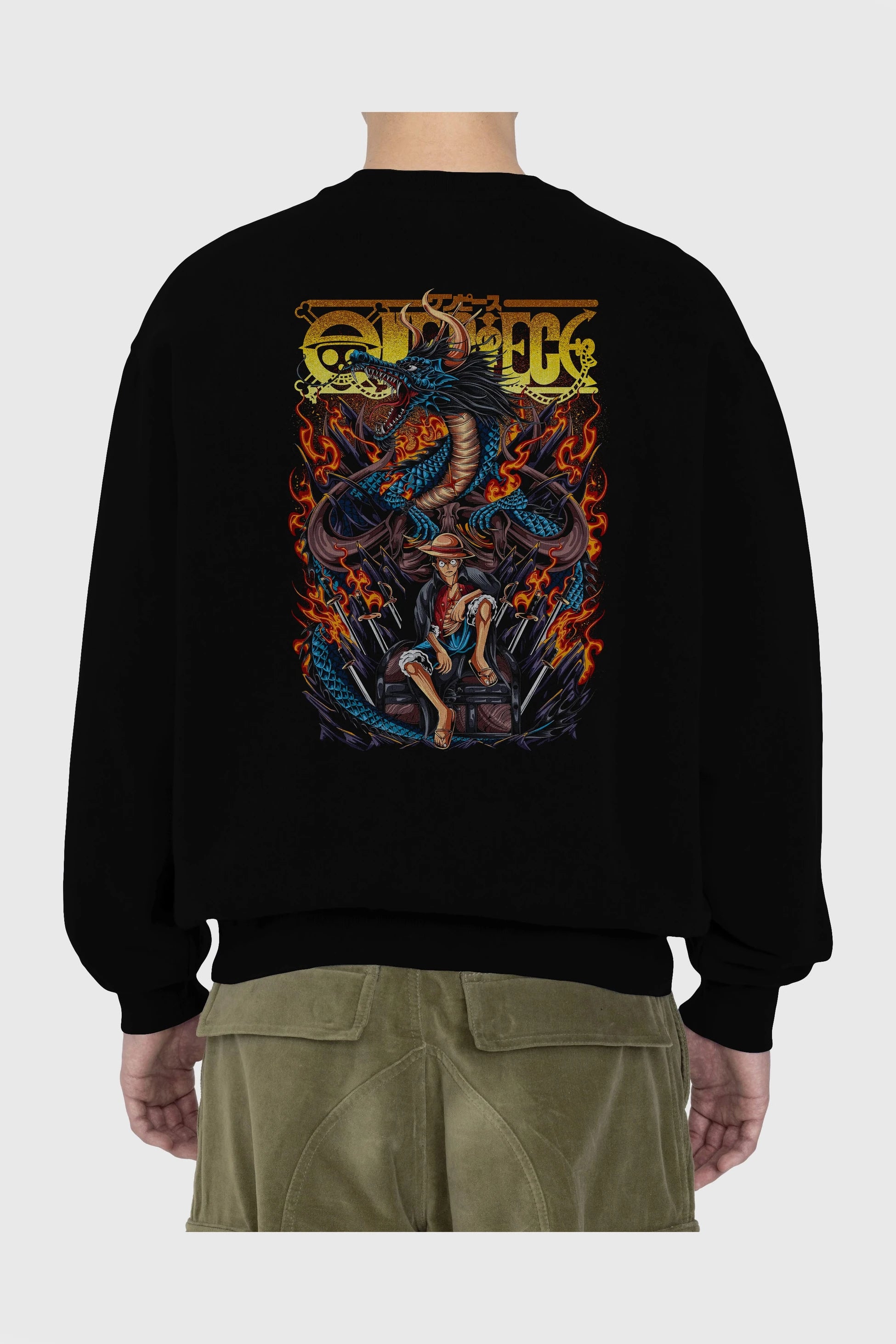 MONKEY D. LUFF-ONE PIECE Anime Arka Baskılı Oversize Sweatshirt Erkek Kadın Unisex