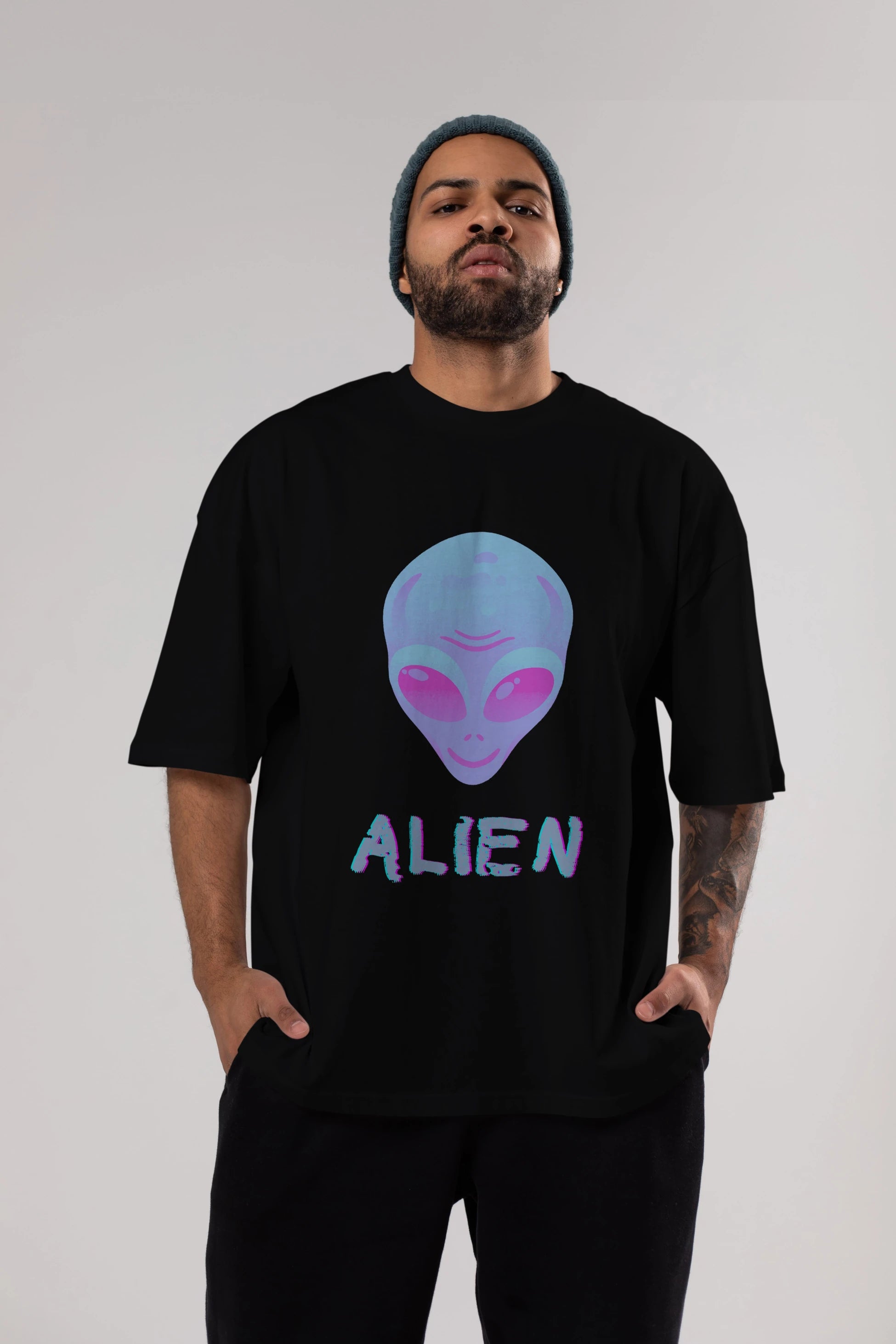 Alien Ön Baskılı Oversize t-shirt Erkek Kadın Unisex