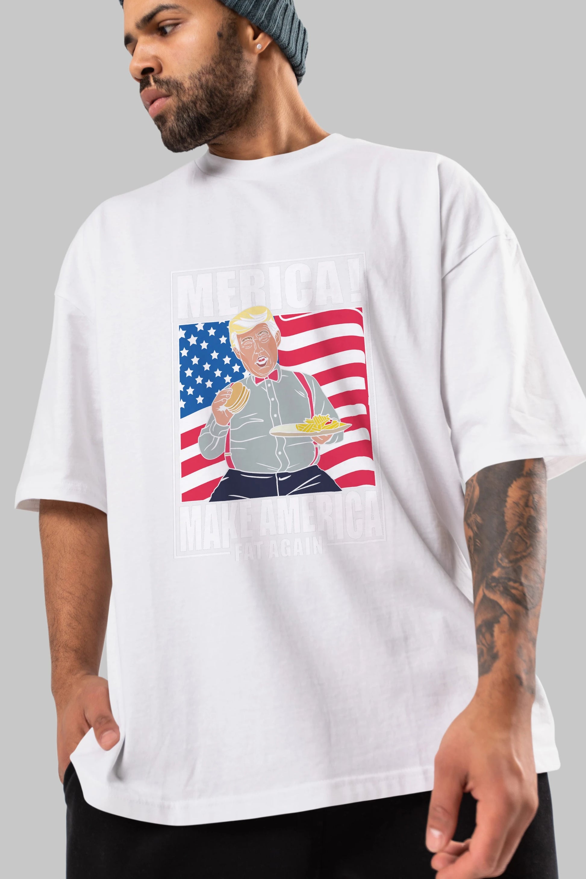 Trump Burger Ön Baskılı Oversize t-shirt Erkek Kadın Unisex %100 Pamuk tişort
