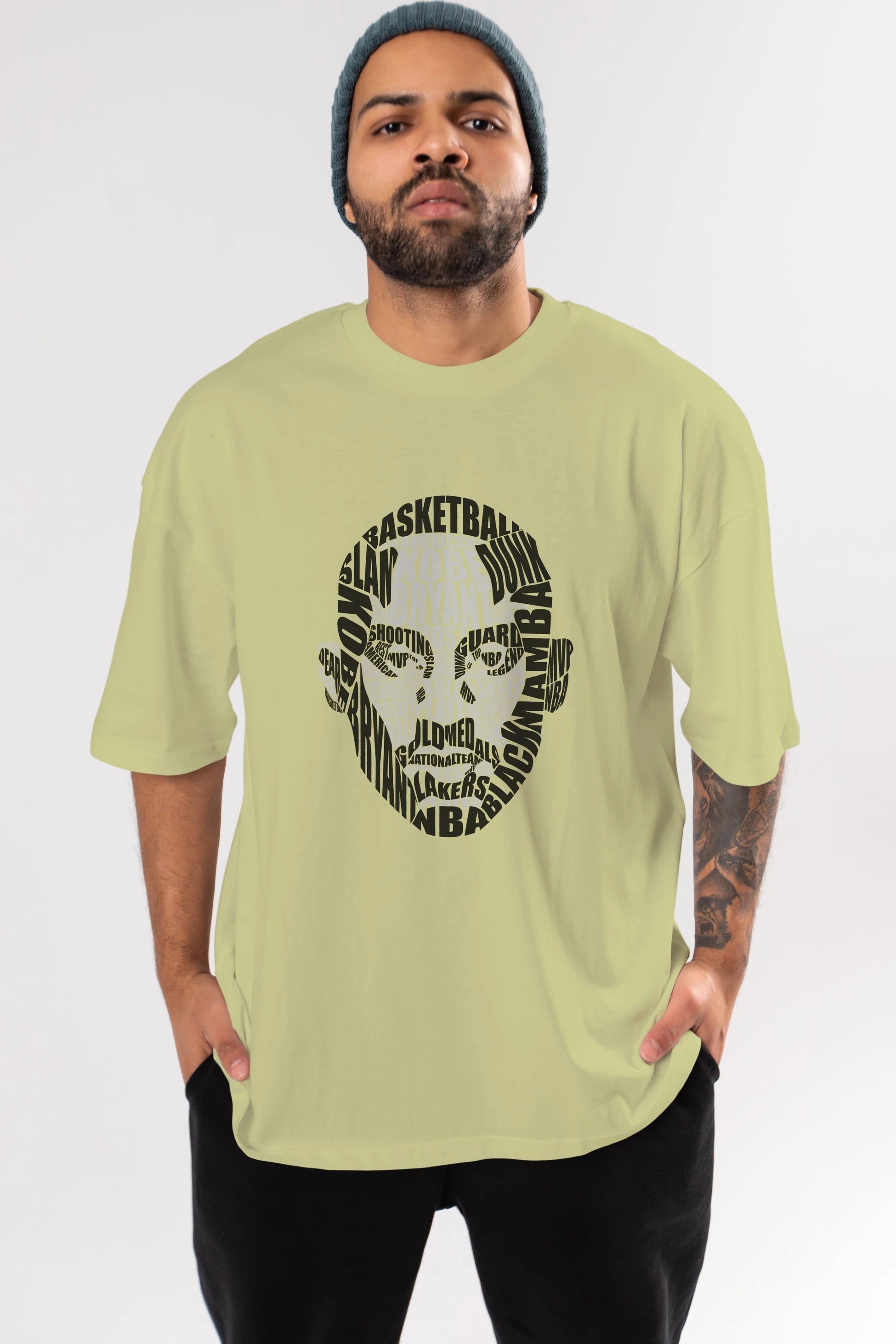 Kobe Bryan Calligram Ön Baskılı Oversize t-shirt %100 pamuk Erkek Kadın Unisex