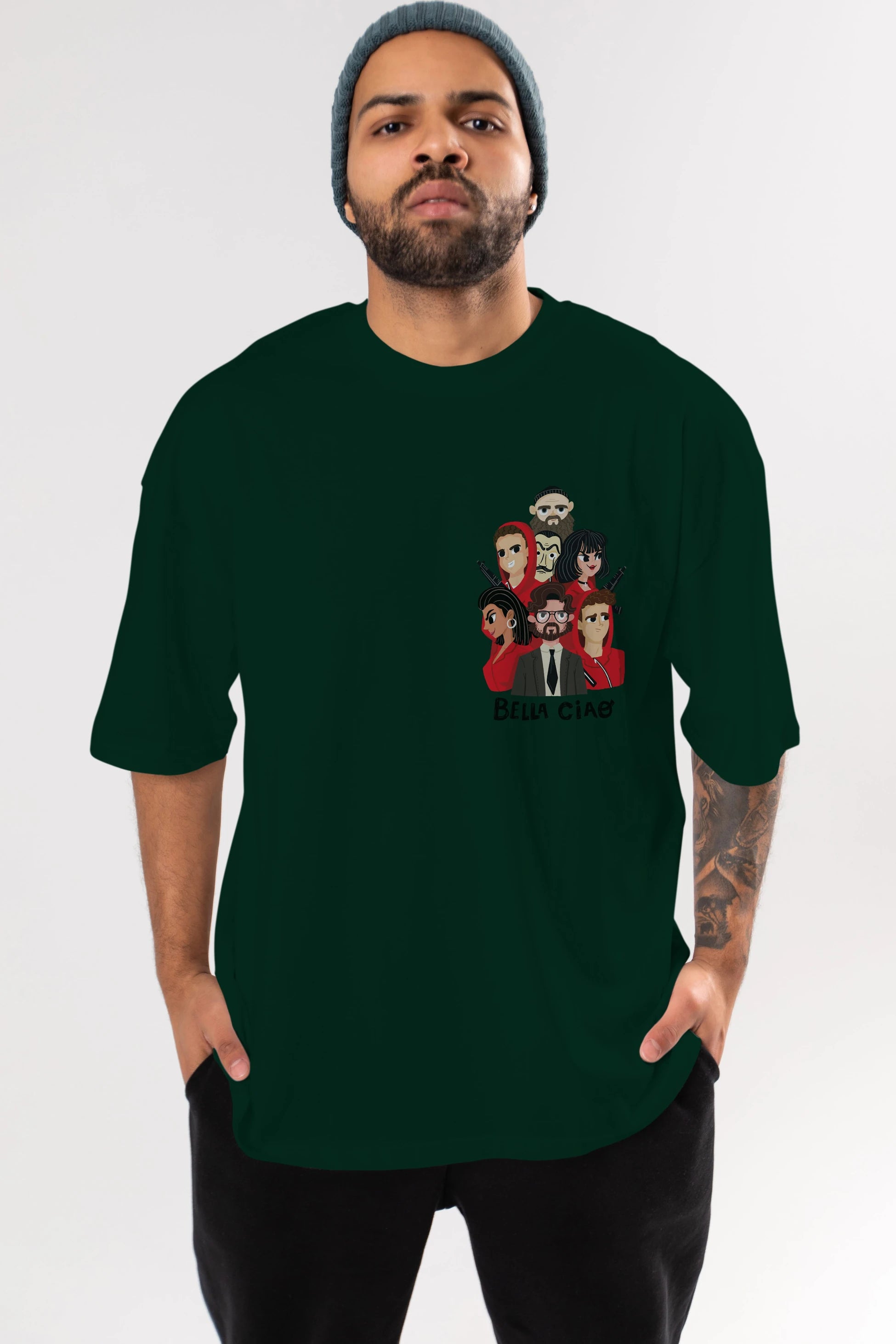 La Casa De Papel (13) Ön Sol Baskılı Oversize t-shirt Erkek Kadın Unisex %100 Pamuk Bisiklet Yaka tişort