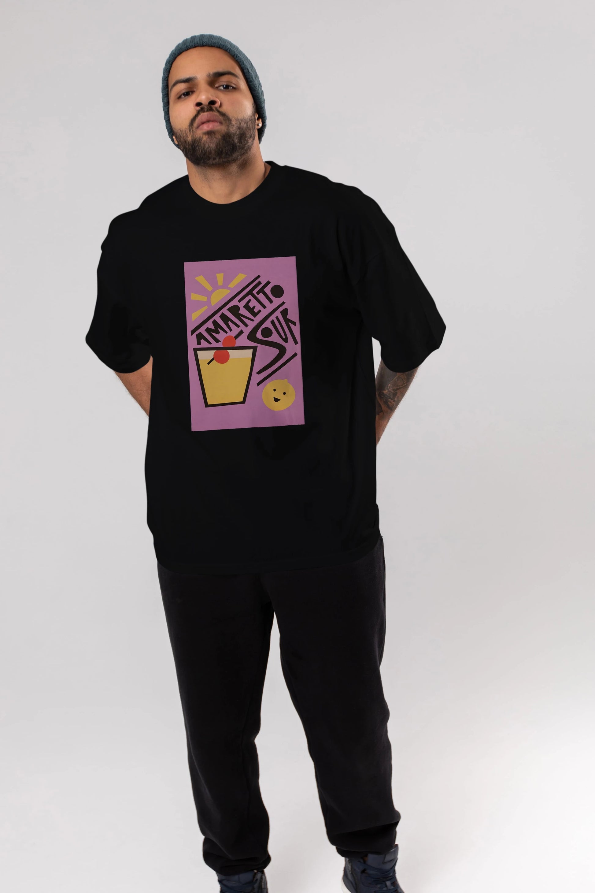 Amaretto Sour Ön Baskılı Oversize t-shirt Erkek Kadın Unisex %100 Pamuk Bisiklet Yaka tişort