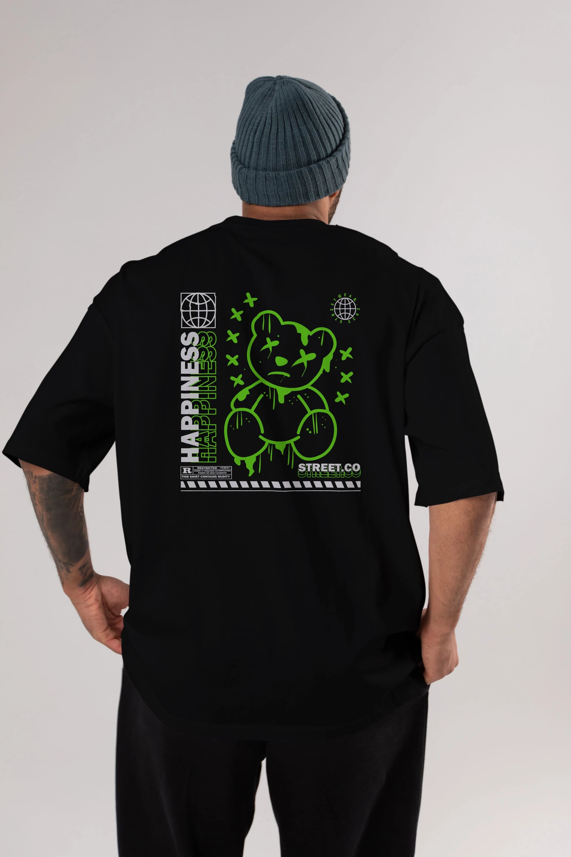 Happiness Bear 3 Arka Baskılı Oversize t-shirt Erkek Kadın Unisex
