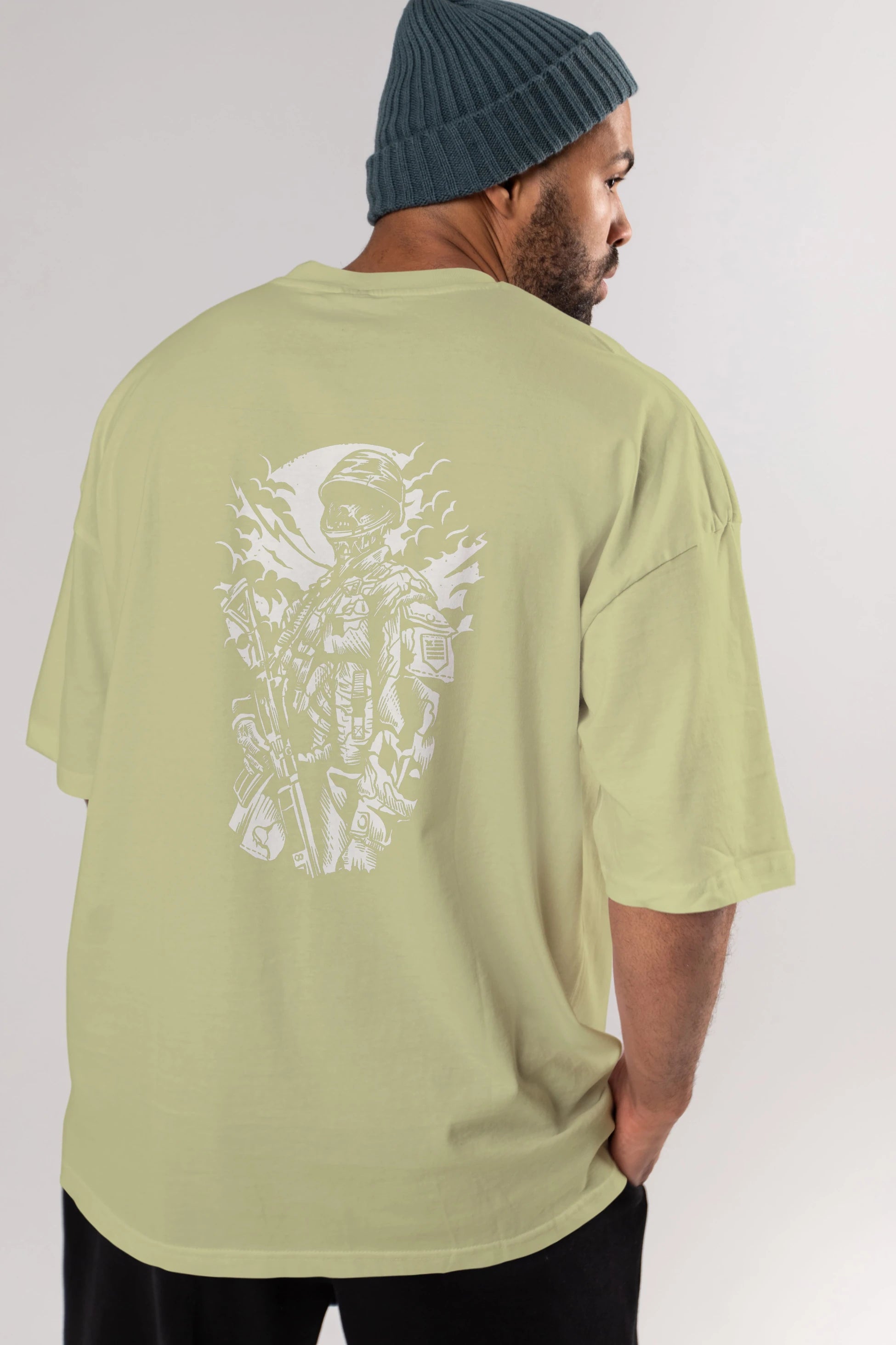 Zombie Soldier Arka Baskılı Oversize t-shirt Erkek Kadın Unisex %100 Pamuk