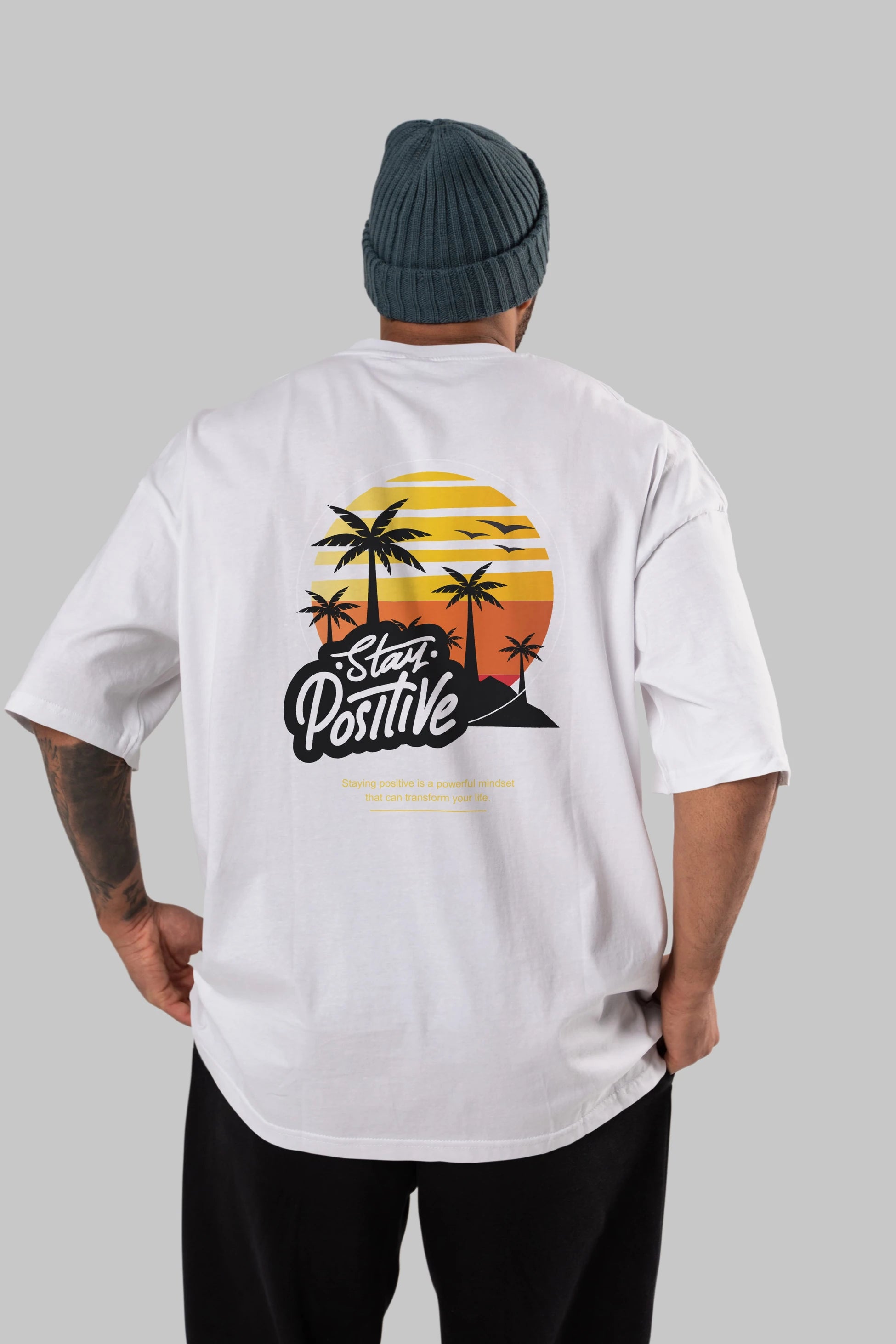 Stay Positive Yazılı Arka Baskılı Oversize t-shirt Erkek Kadın Unisex