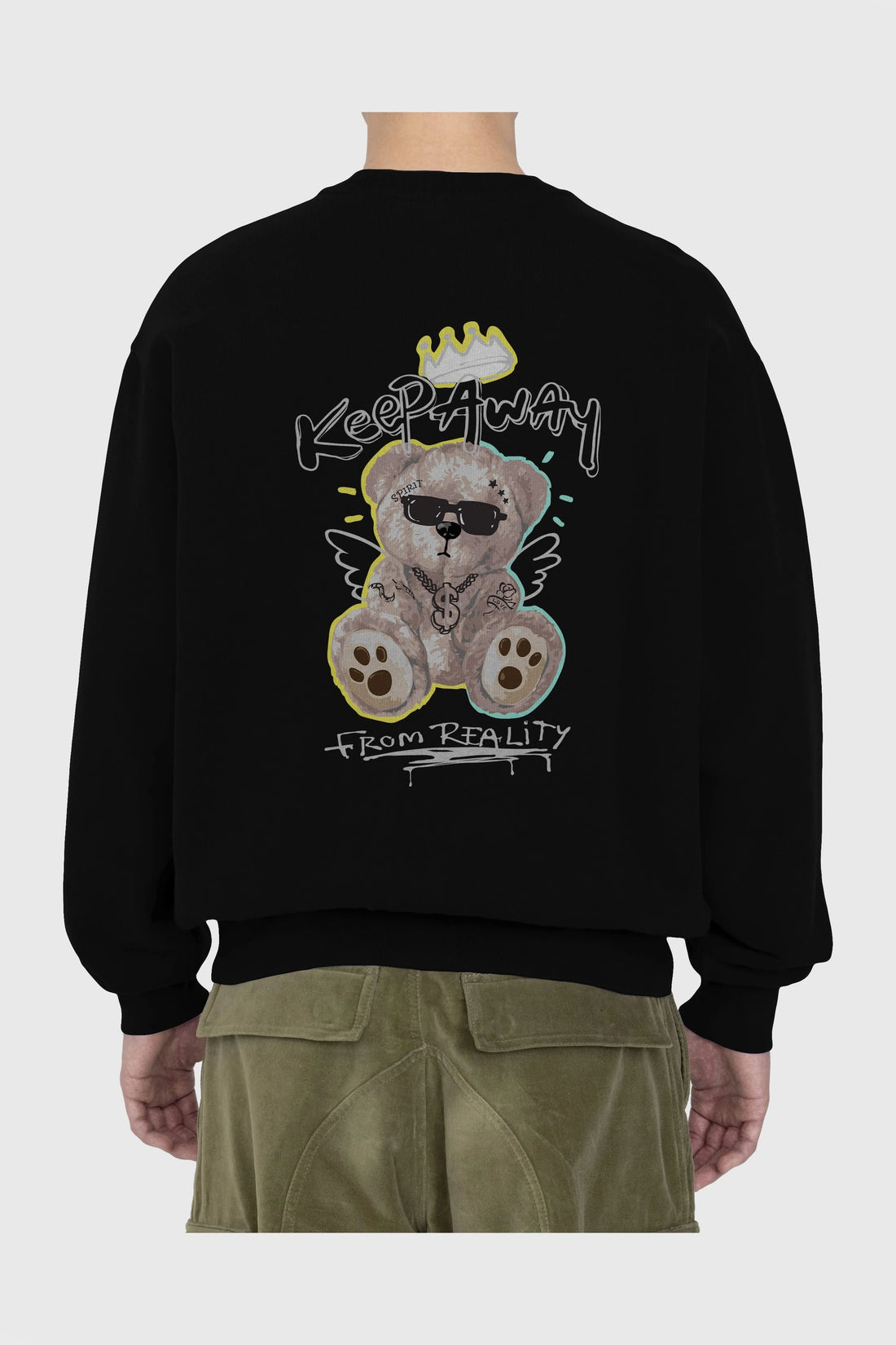 Keep Away Bear Arka Baskılı Oversize Sweatshirt Erkek Kadın Unisex