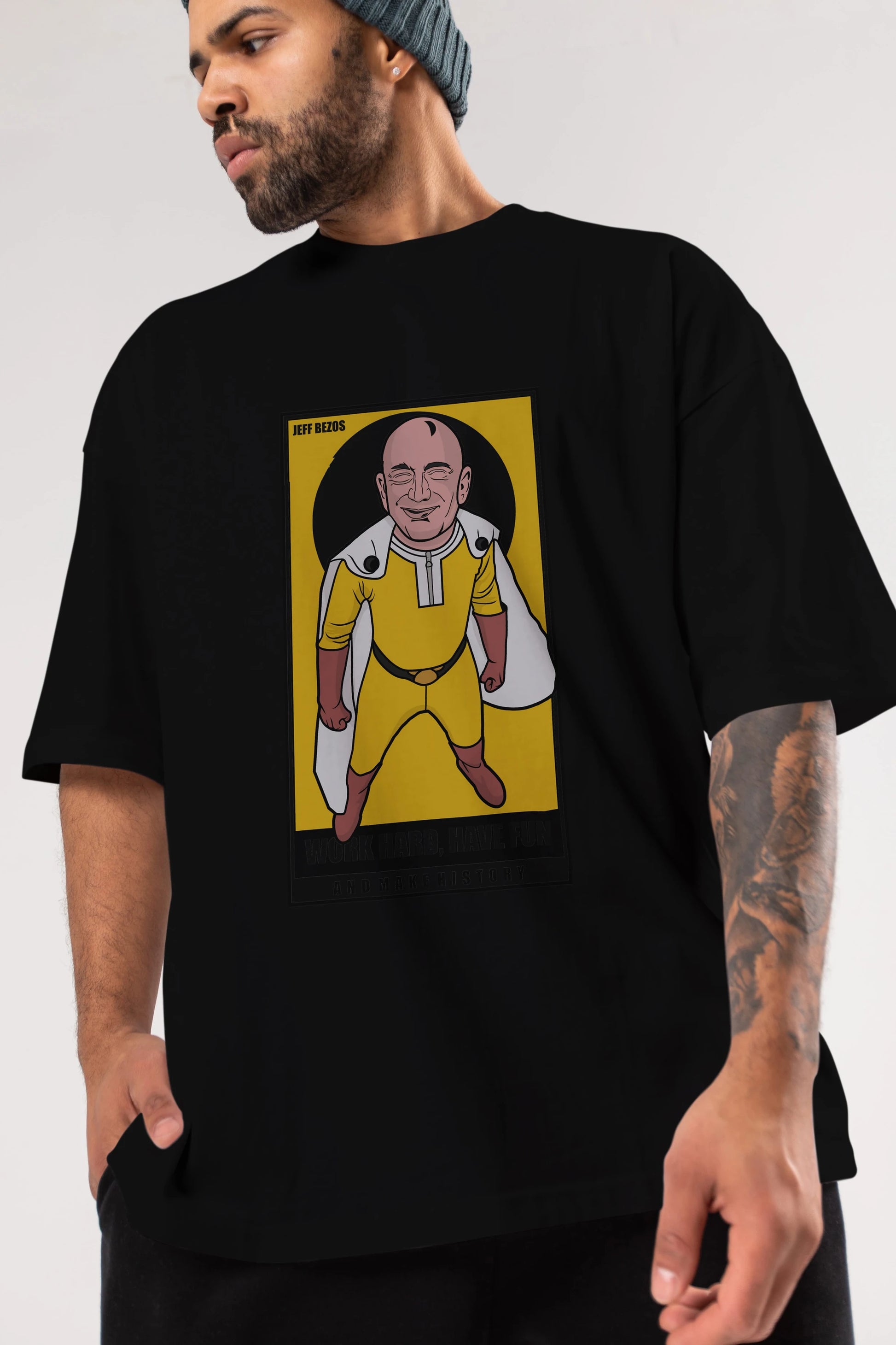 Jeff Bezos Saitama Ön Baskılı Oversize t-shirt Erkek Kadın Unisex %100 Pamuk tişort