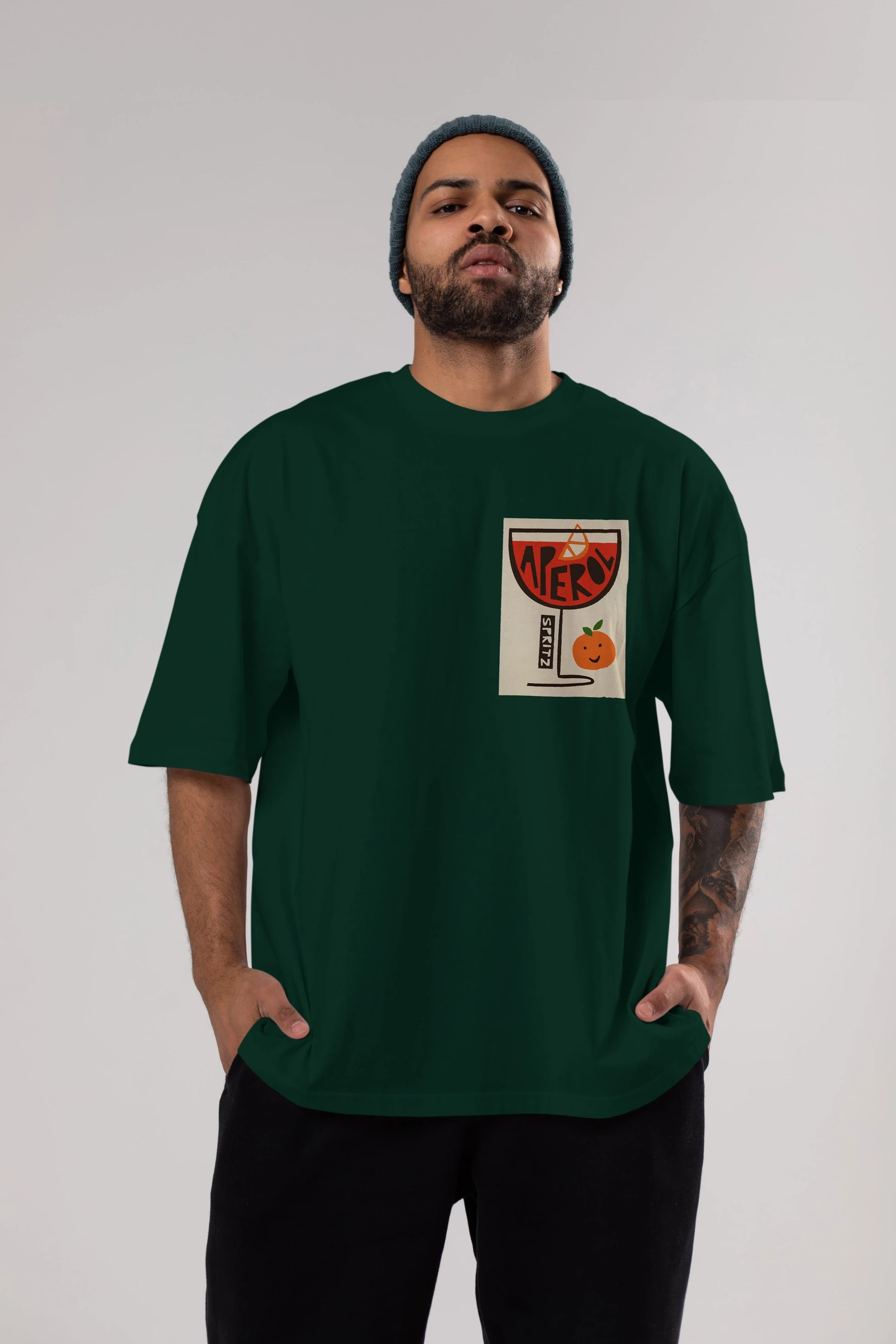 Aperol Spritz 9 Ön Sol Baskılı Oversize t-shirt Erkek Kadın Unisex %100 Pamuk Bisiklet Yaka tişort