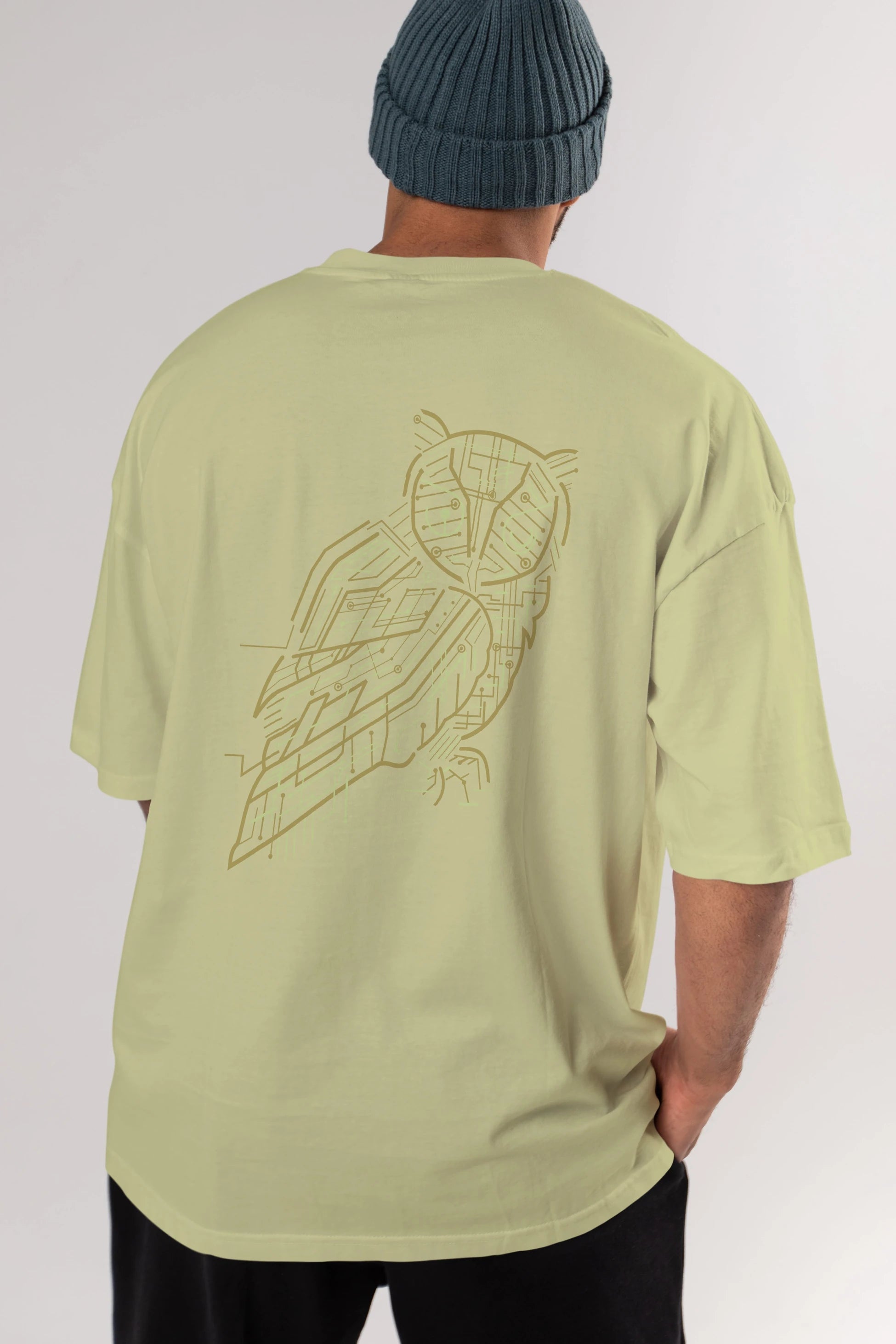 Electrical Owl Arka Baskılı Oversize t-shirt %100 pamuk Erkek Kadın Unisex