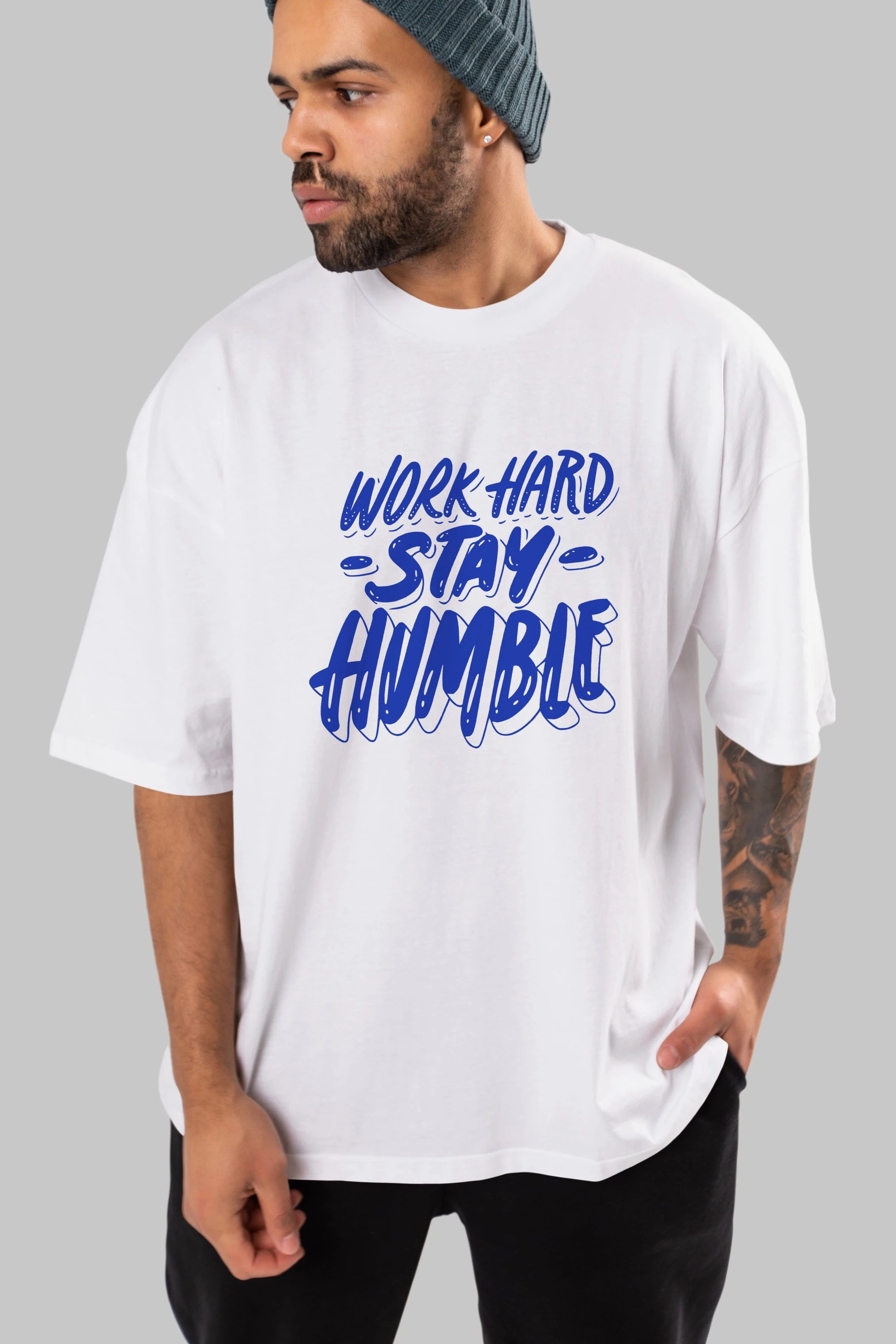 Word Hard Yazılı Ön Baskılı Oversize t-shirt Erkek Kadın Unisex