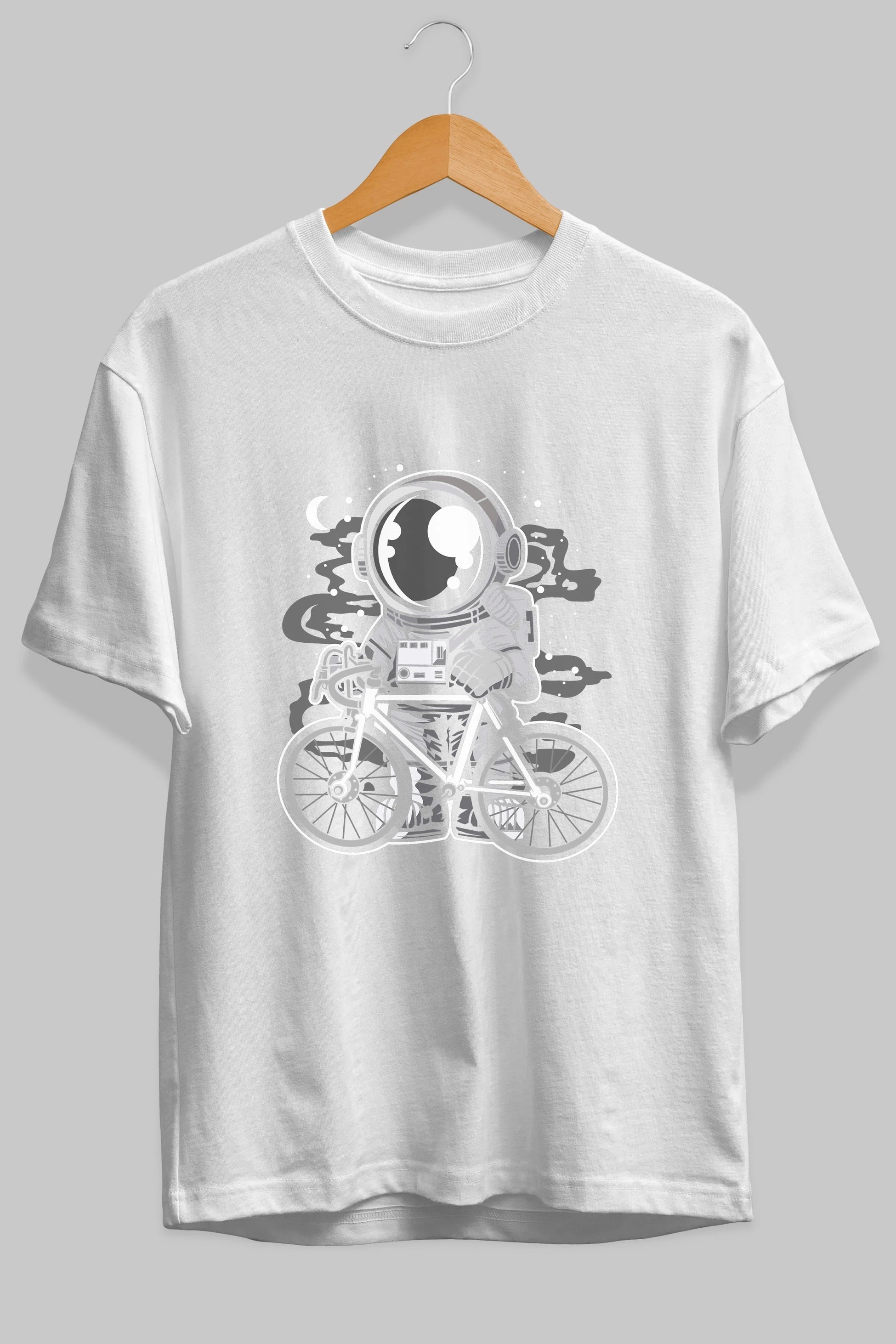 Bicycle Astronaut Ön Baskılı Oversize t-shirt Erkek Kadın Unisex